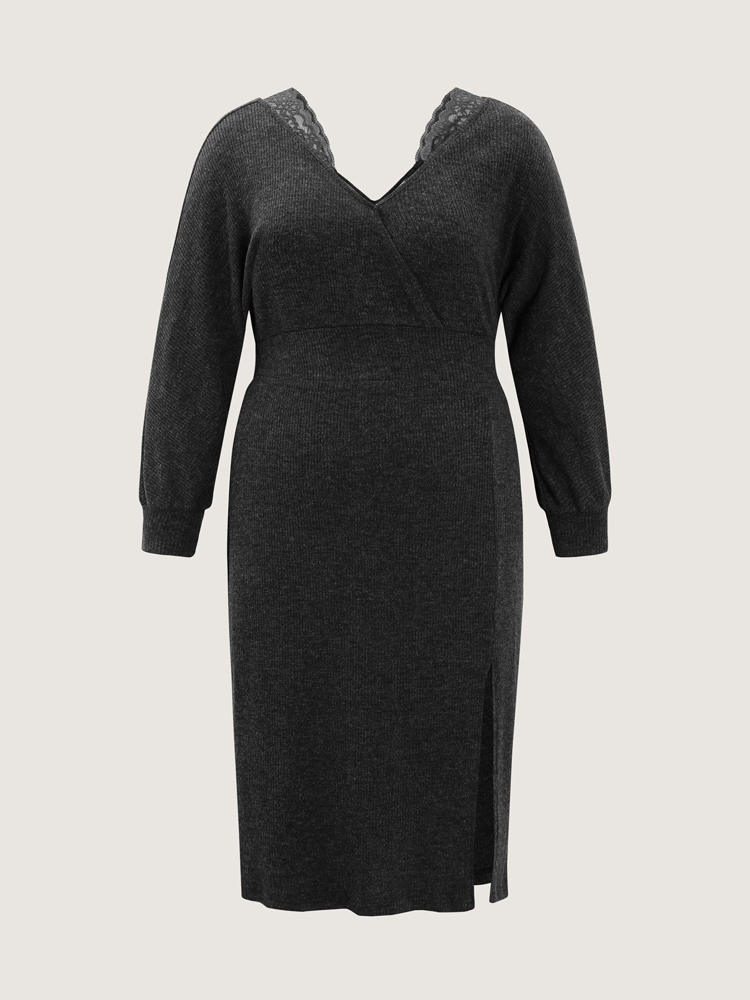 Lace Trim Off-Shoulder Split Hem Midi Dress - Image 7