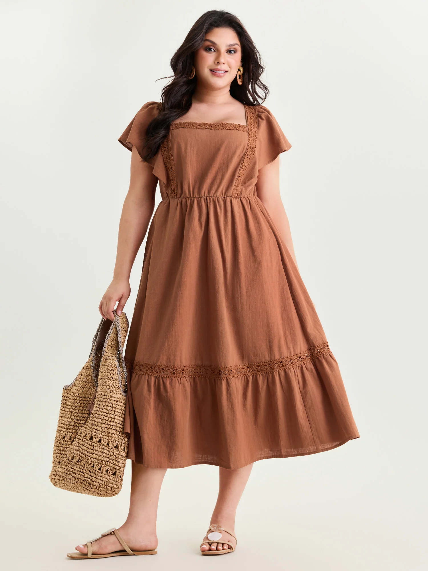 Lace Trim Open Back Midi Dress - Image 2