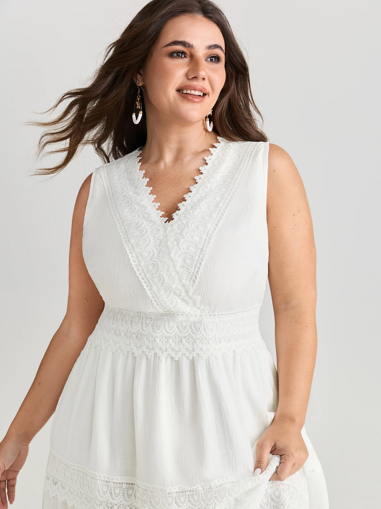 Lace Trim Overlap Neckline Tiered Maxi Dress - Image 2