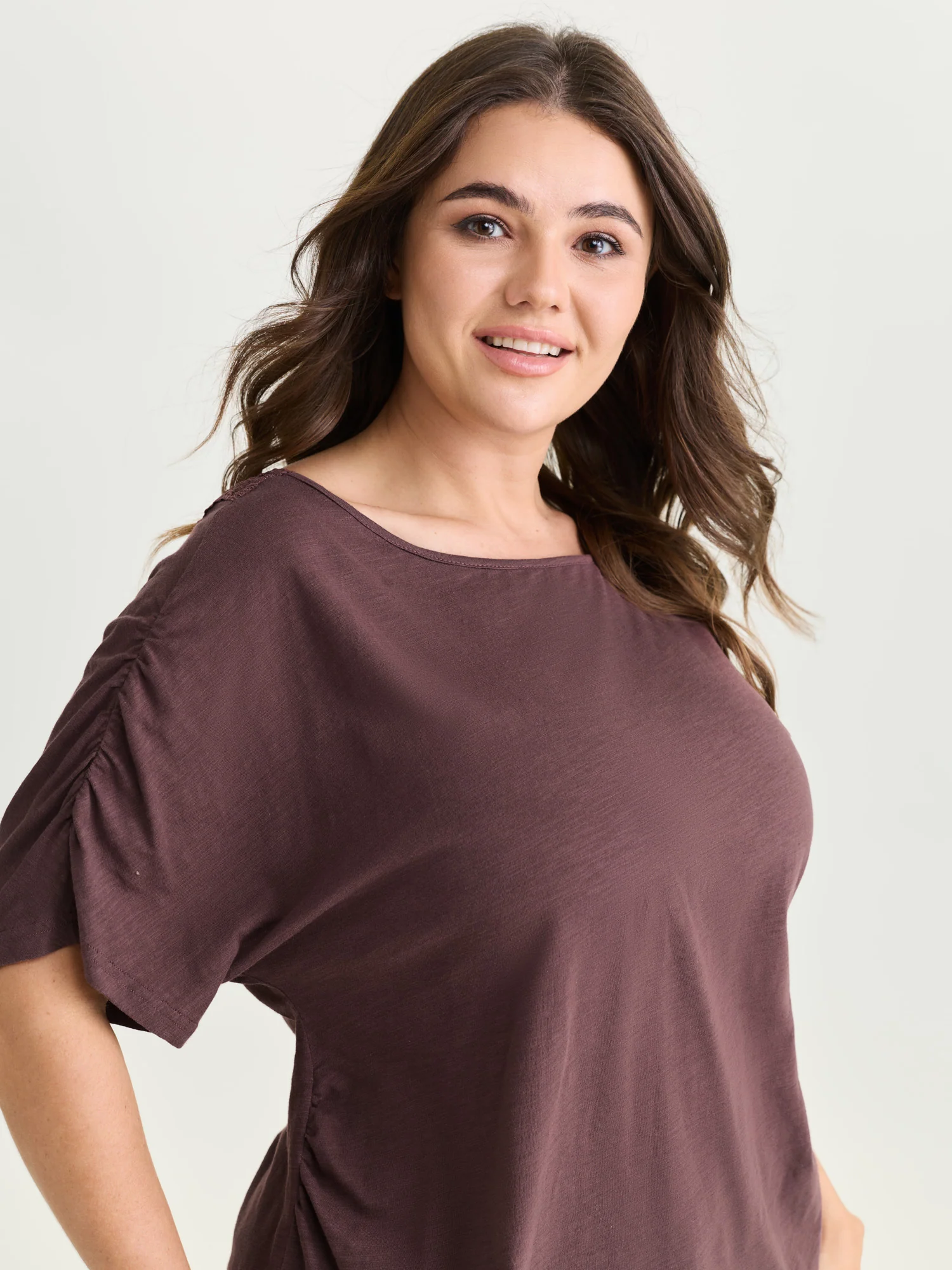 Lace Trim Plain Curvy Hem Knit Top - Image 2