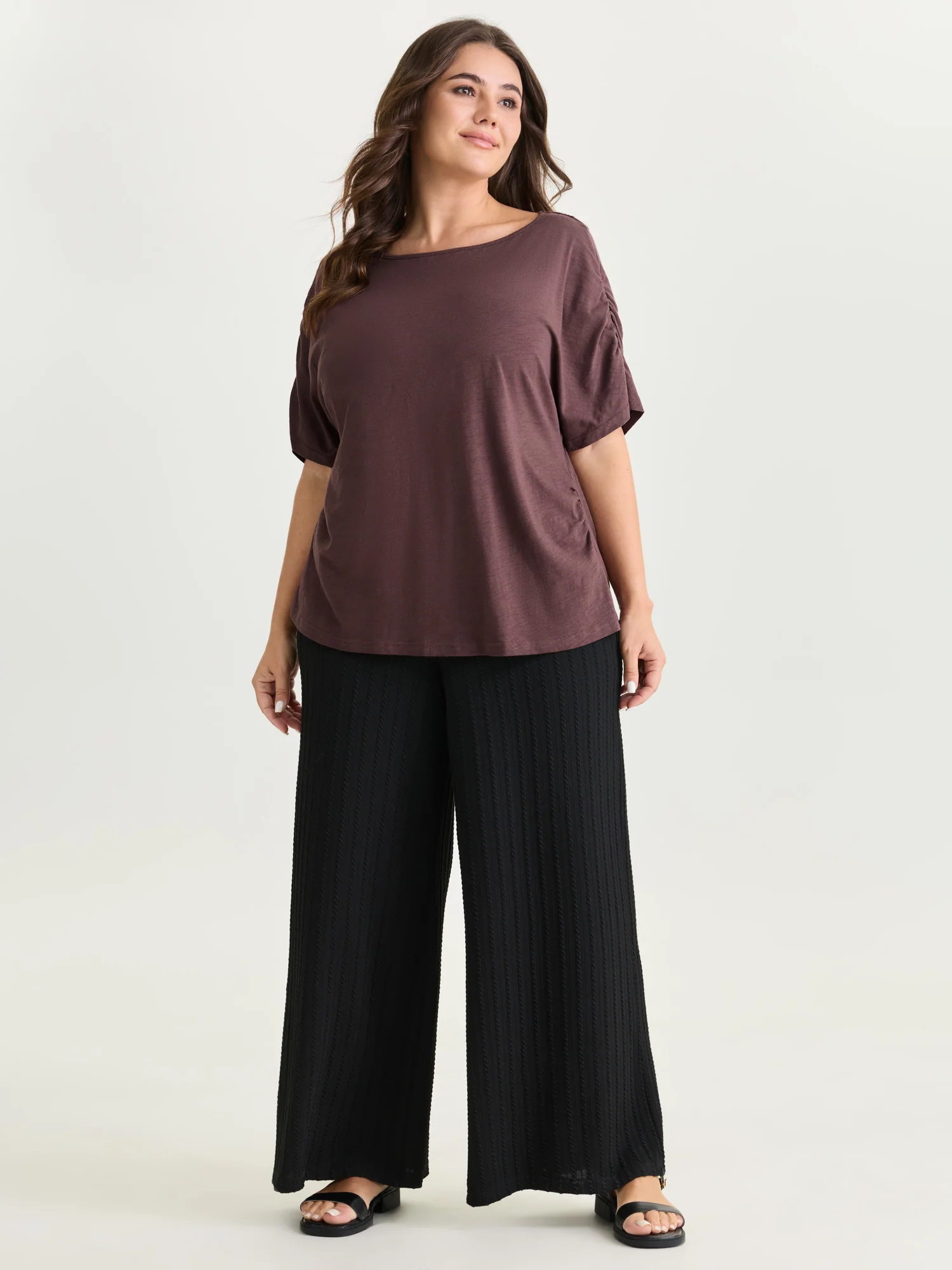 Lace Trim Plain Curvy Hem Knit Top - Image 4