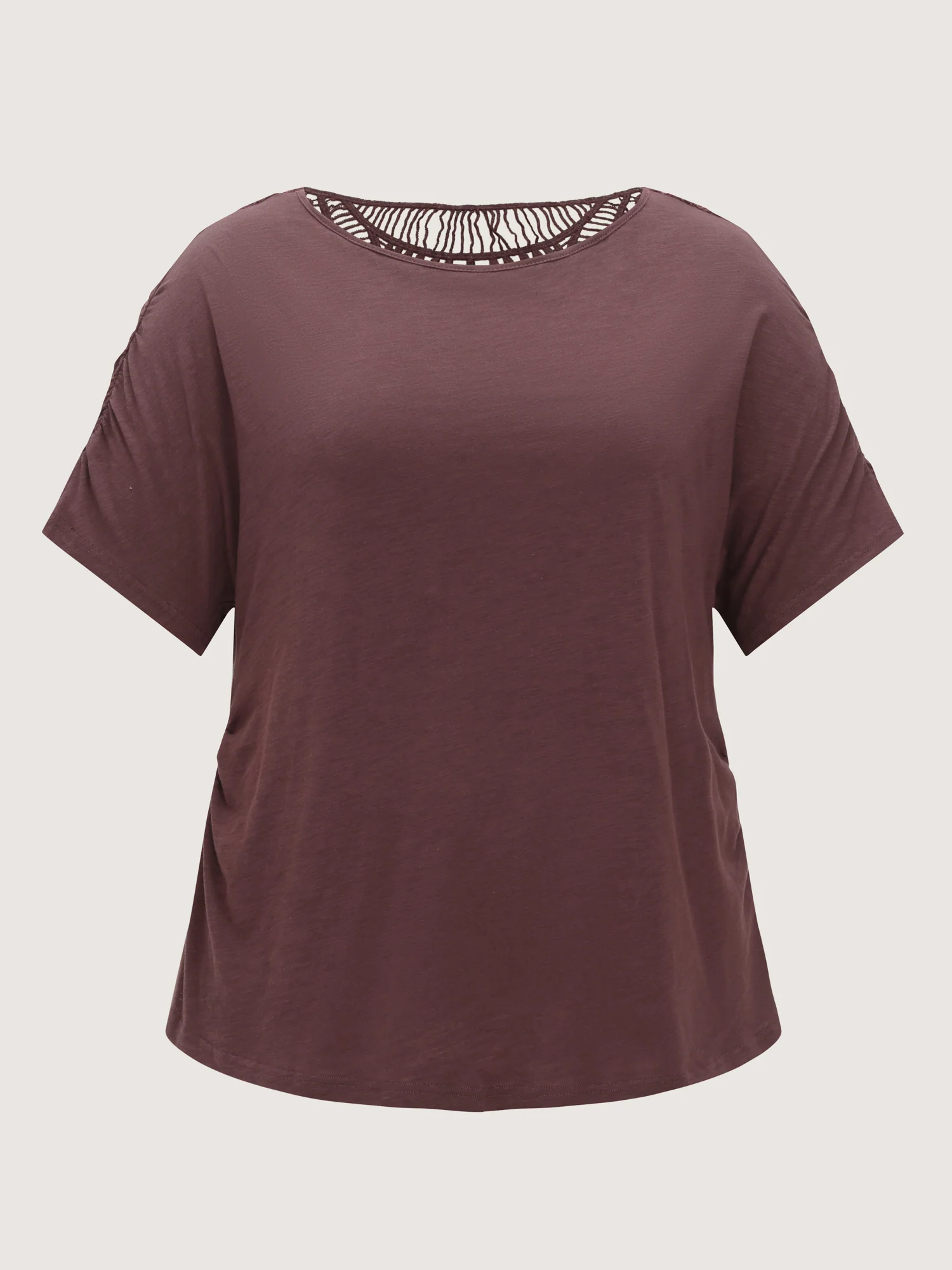 Lace Trim Plain Curvy Hem Knit Top - Image 6