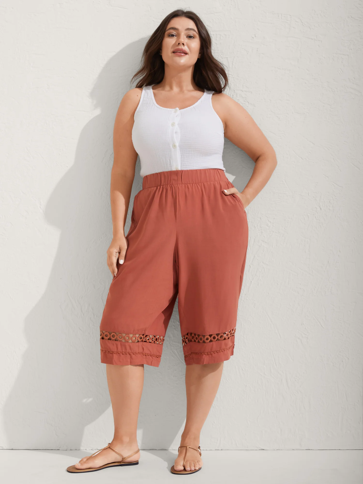Lace Trim Plain Straight-Leg Pants - Image 3