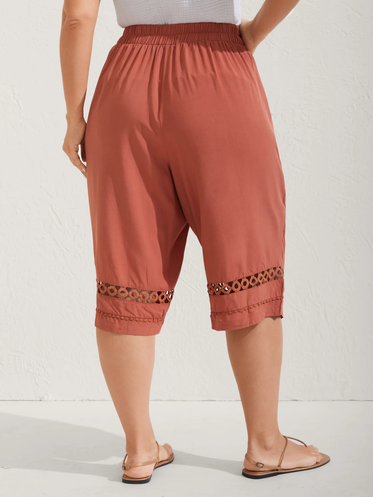 Lace Trim Plain Straight-Leg Pants - Image 4