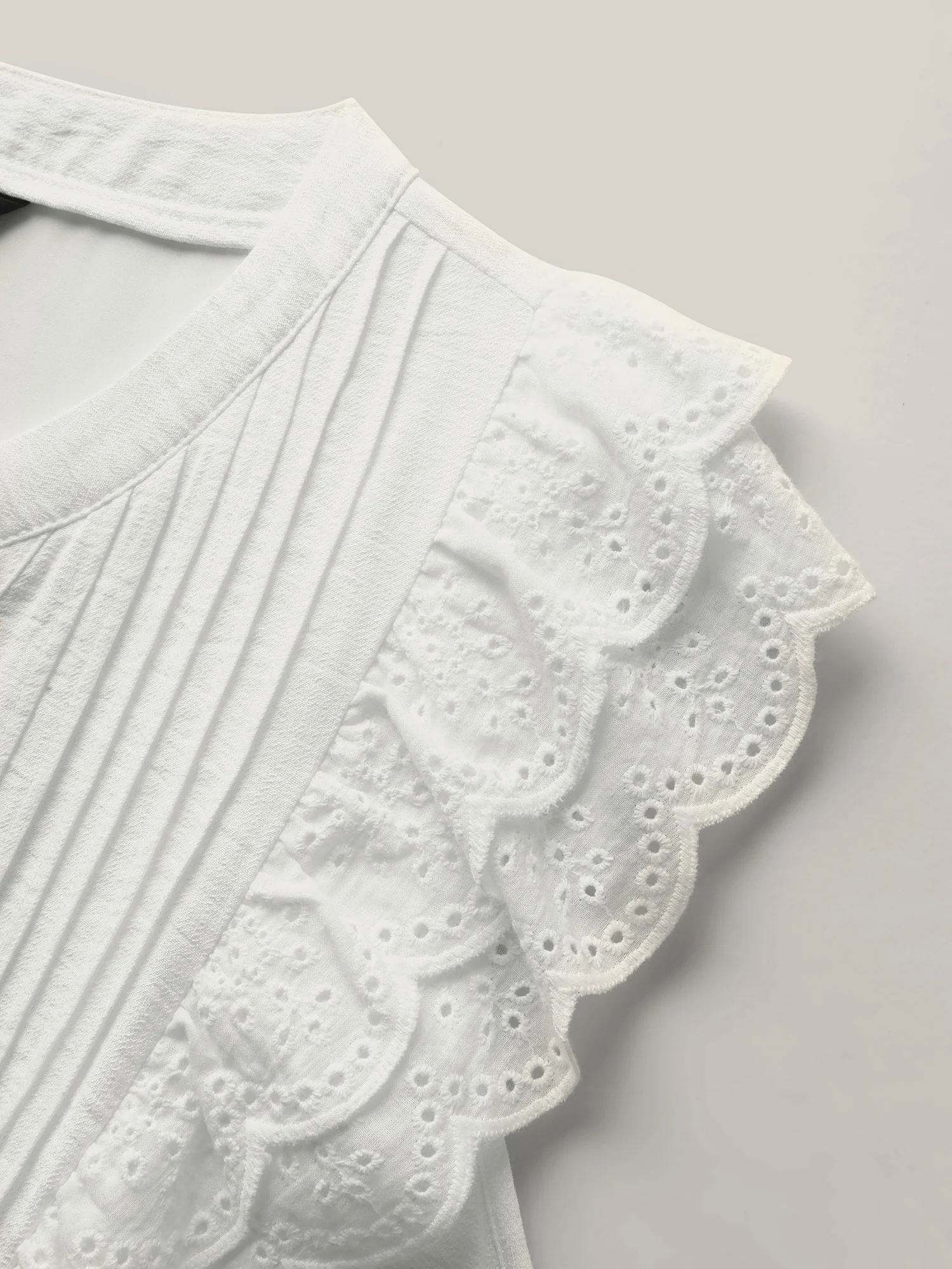 Lace Trim Pleated Button Shirt Dress - Image 5