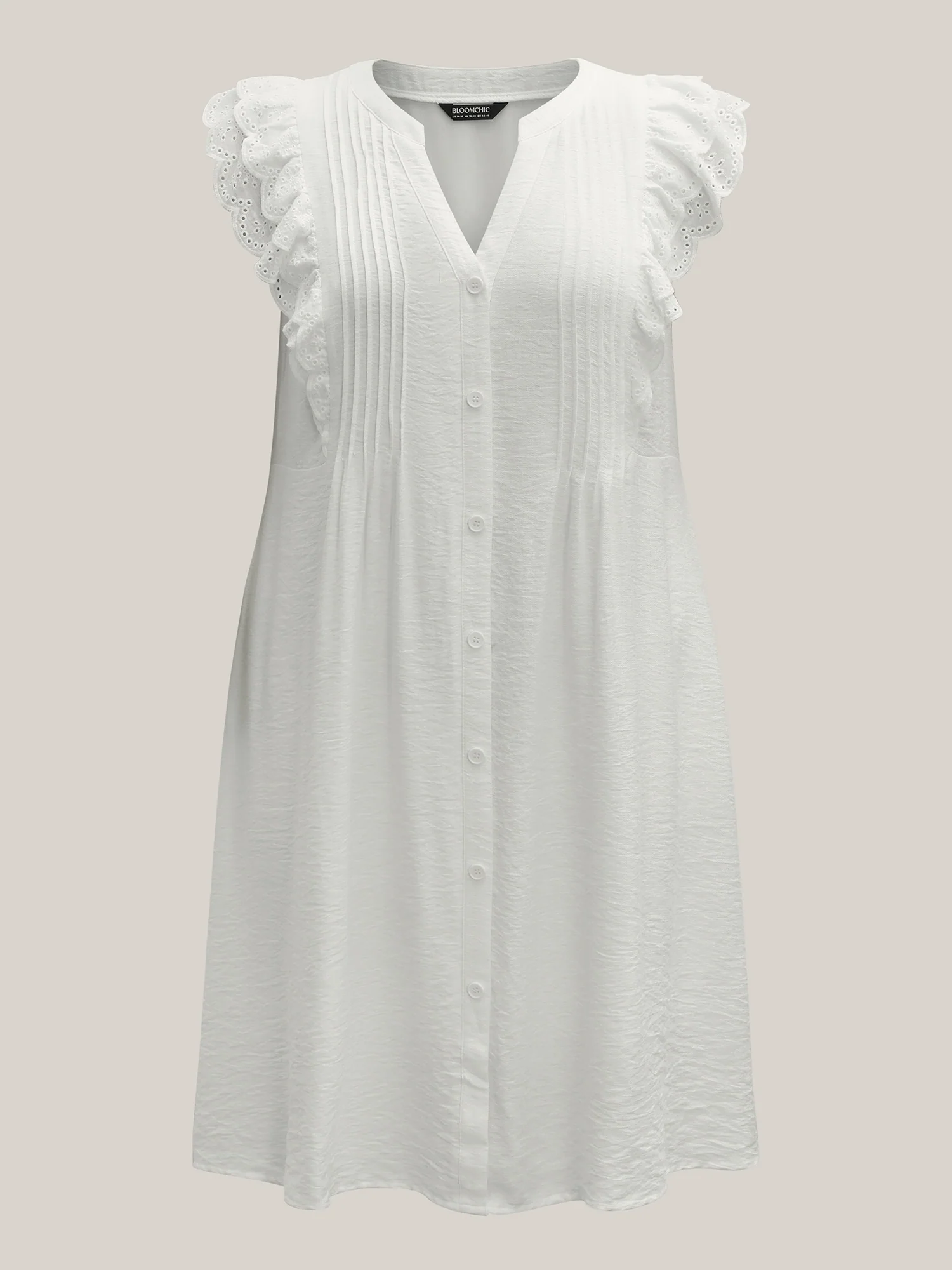 Lace Trim Pleated Button Shirt Dress - Image 7