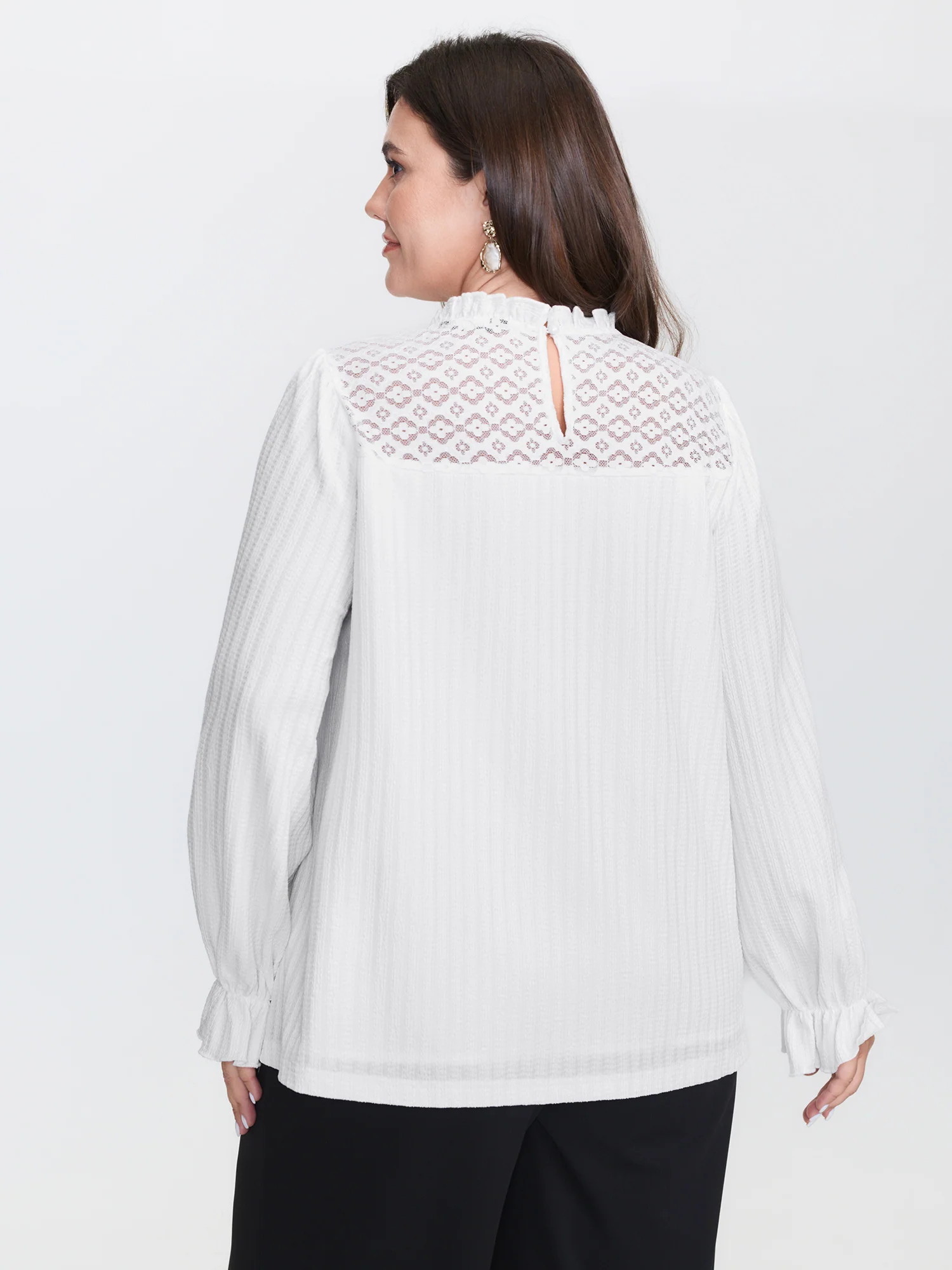 Lace Trim Pleated Flowy-Fit Blouse - Image 4
