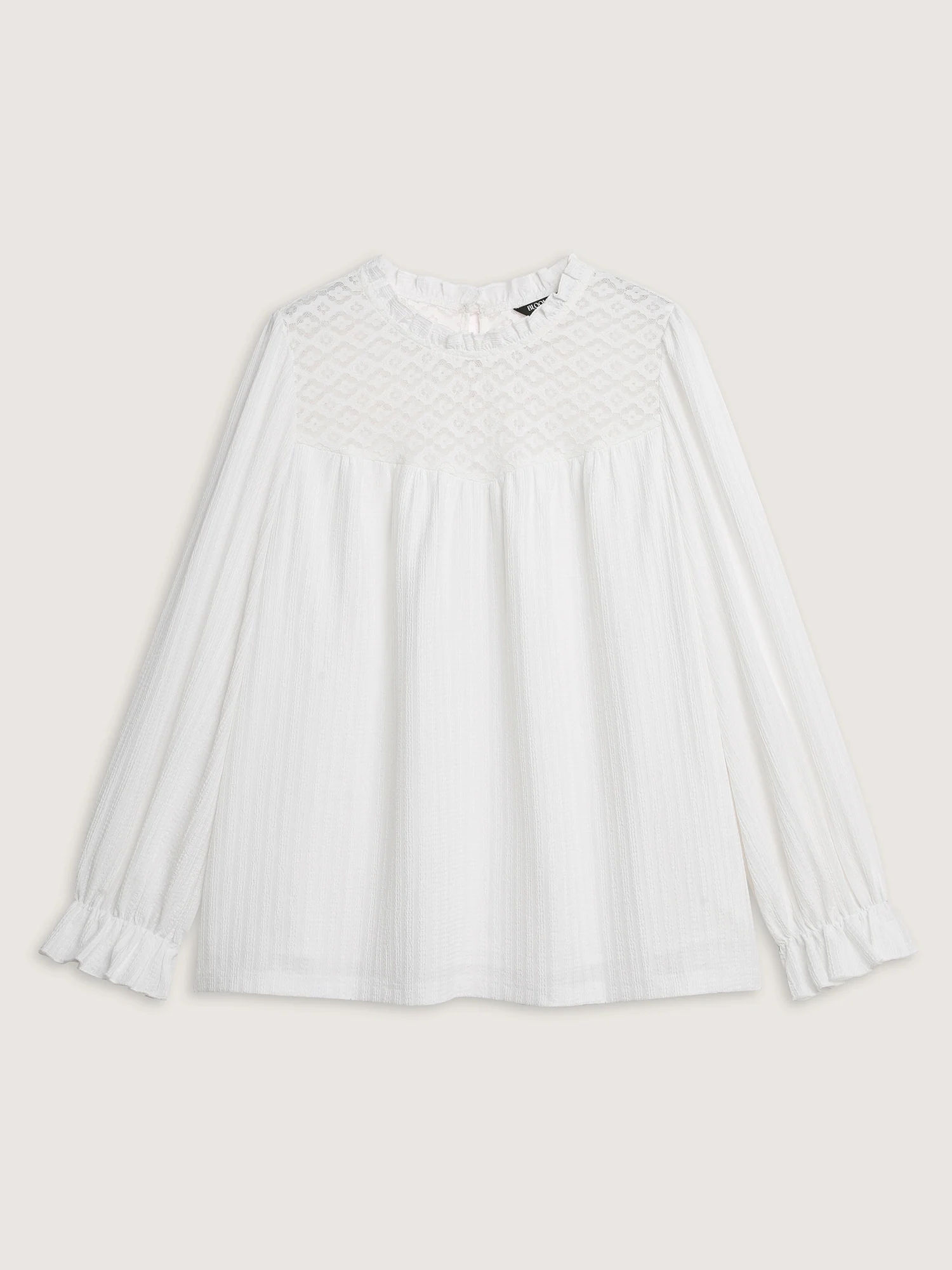 Lace Trim Pleated Flowy-Fit Blouse - Image 5
