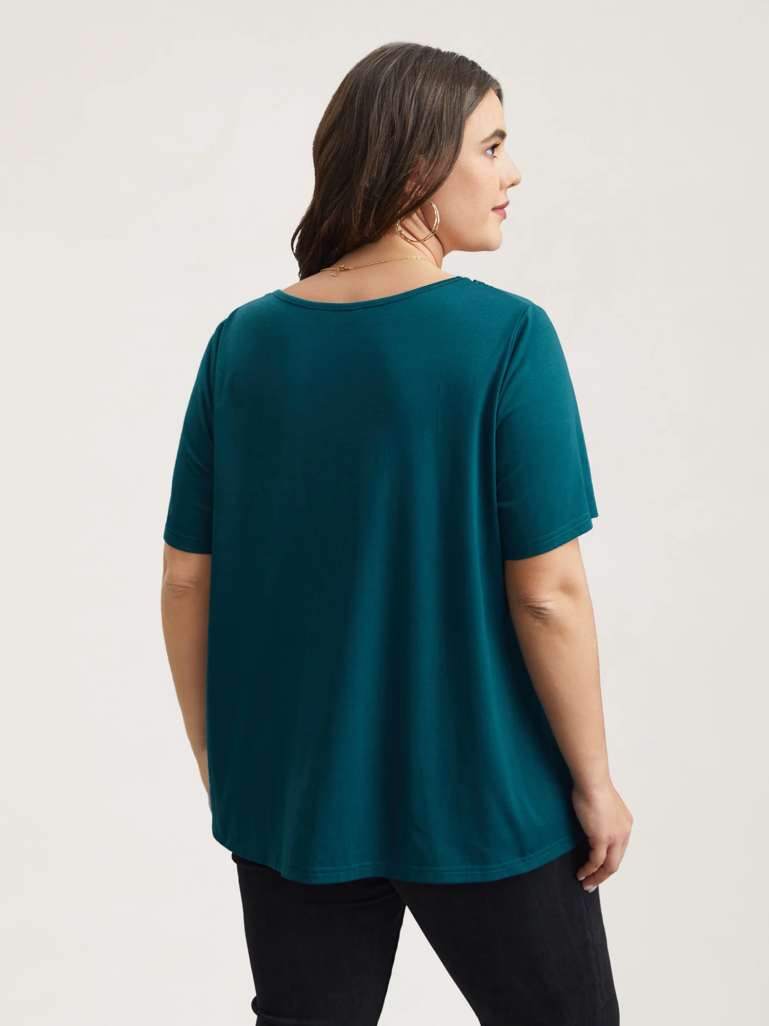 Lace Trim Pleated Round Neck T-Shirt - Image 5