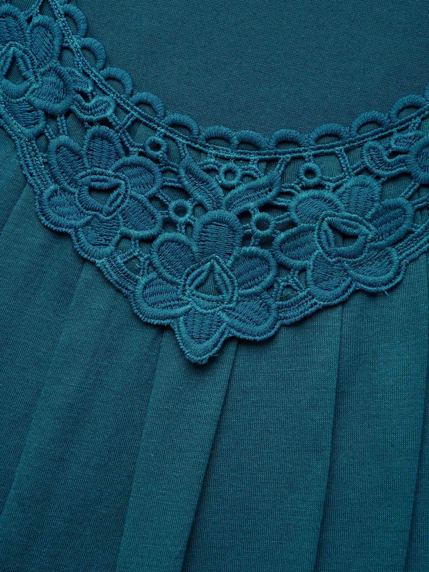 Lace Trim Pleated Round Neck T-Shirt - Image 6
