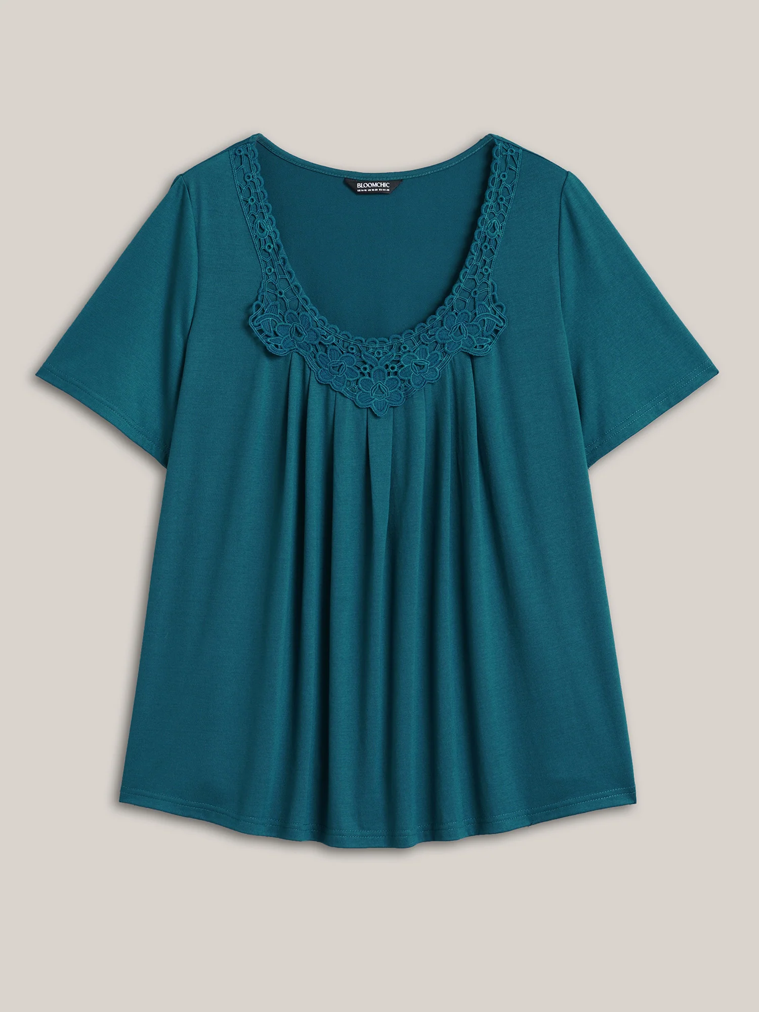 Lace Trim Pleated Round Neck T-Shirt - Image 7