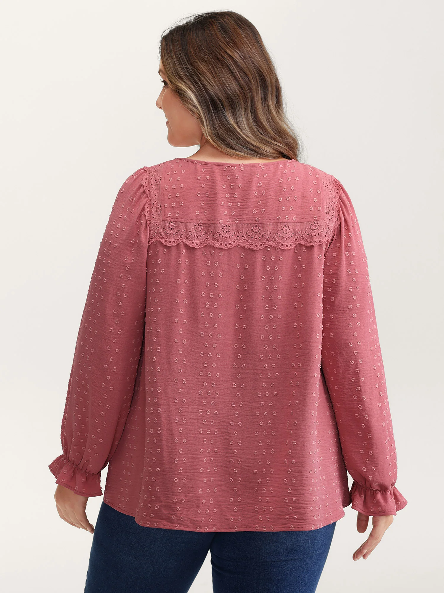 Lace Trim Pleated Textured Blouse - Image 5