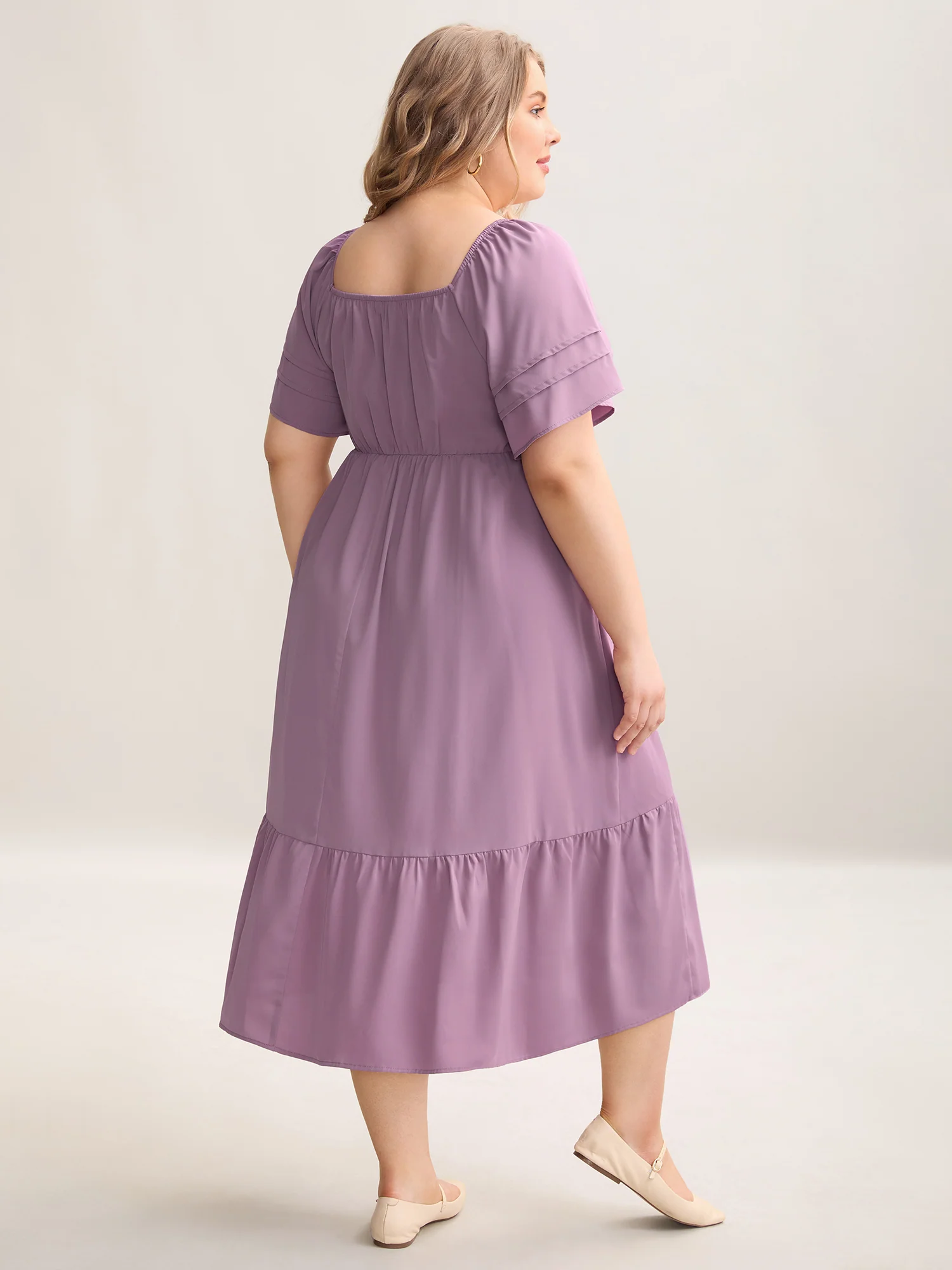 Lace Trim Pockets Stretchy Waist Tiered Dress - Image 4