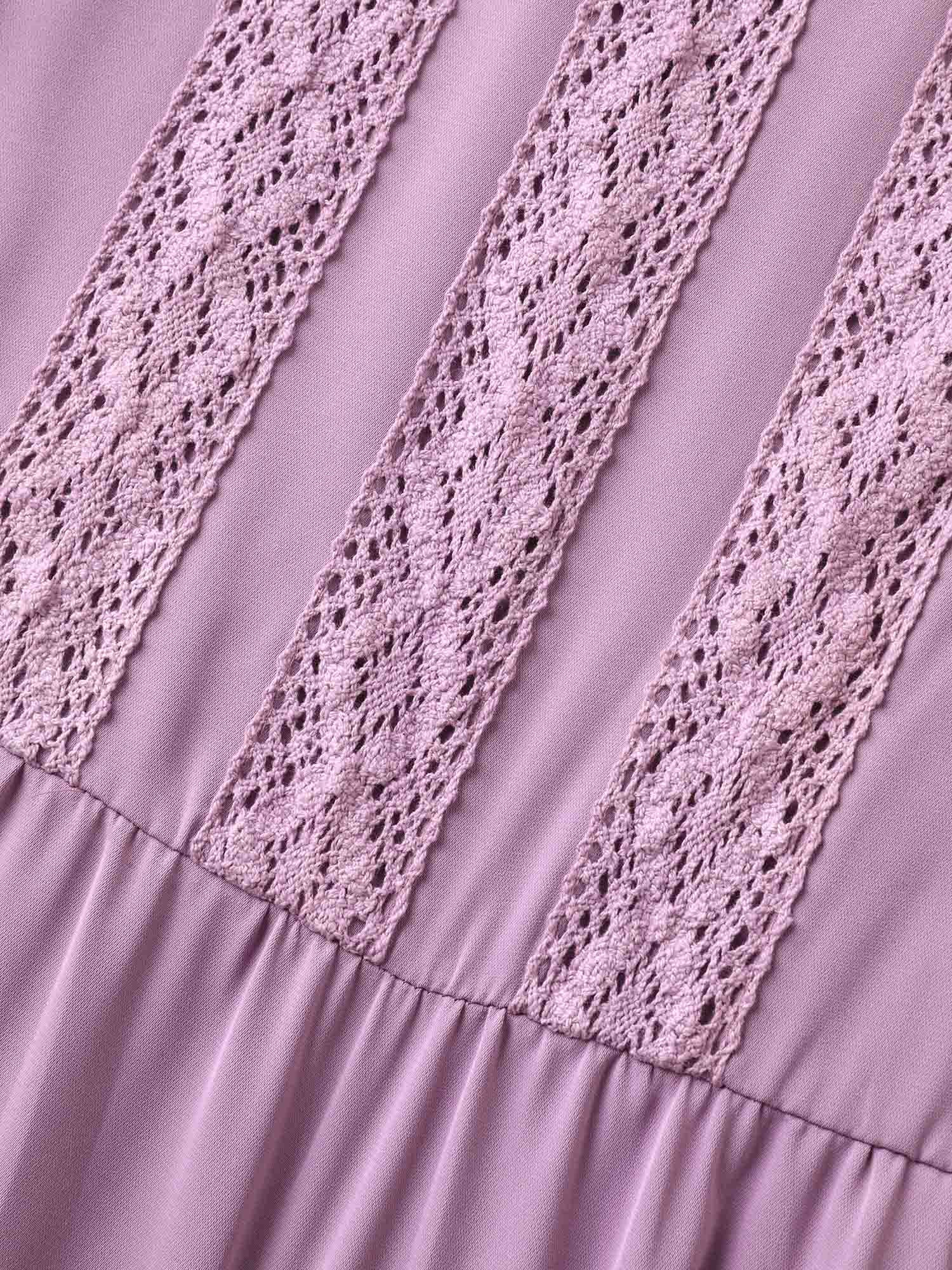 Lace Trim Pockets Stretchy Waist Tiered Dress - Image 5
