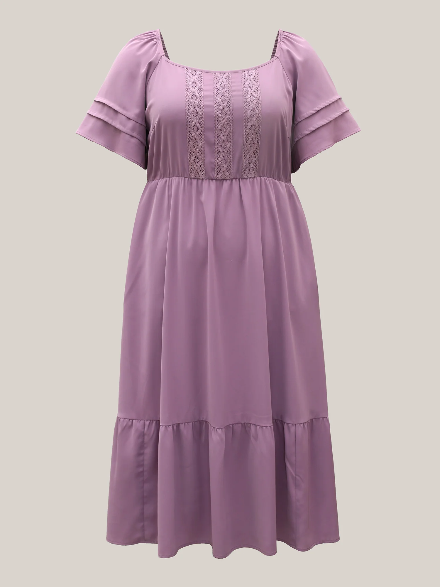 Lace Trim Pockets Stretchy Waist Tiered Dress - Image 7