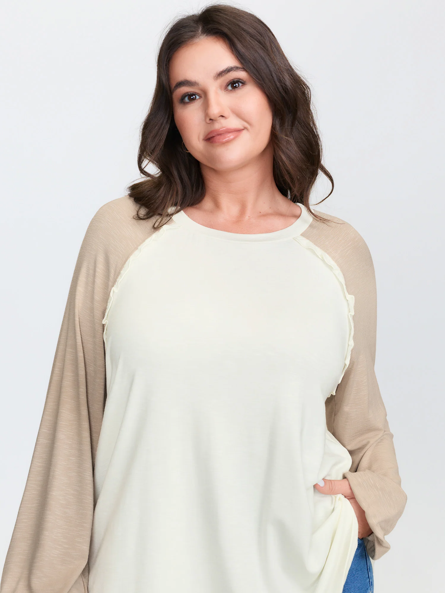 Lace Trim Raglan Sleeve Color Contrast T-Shirt - Image 2