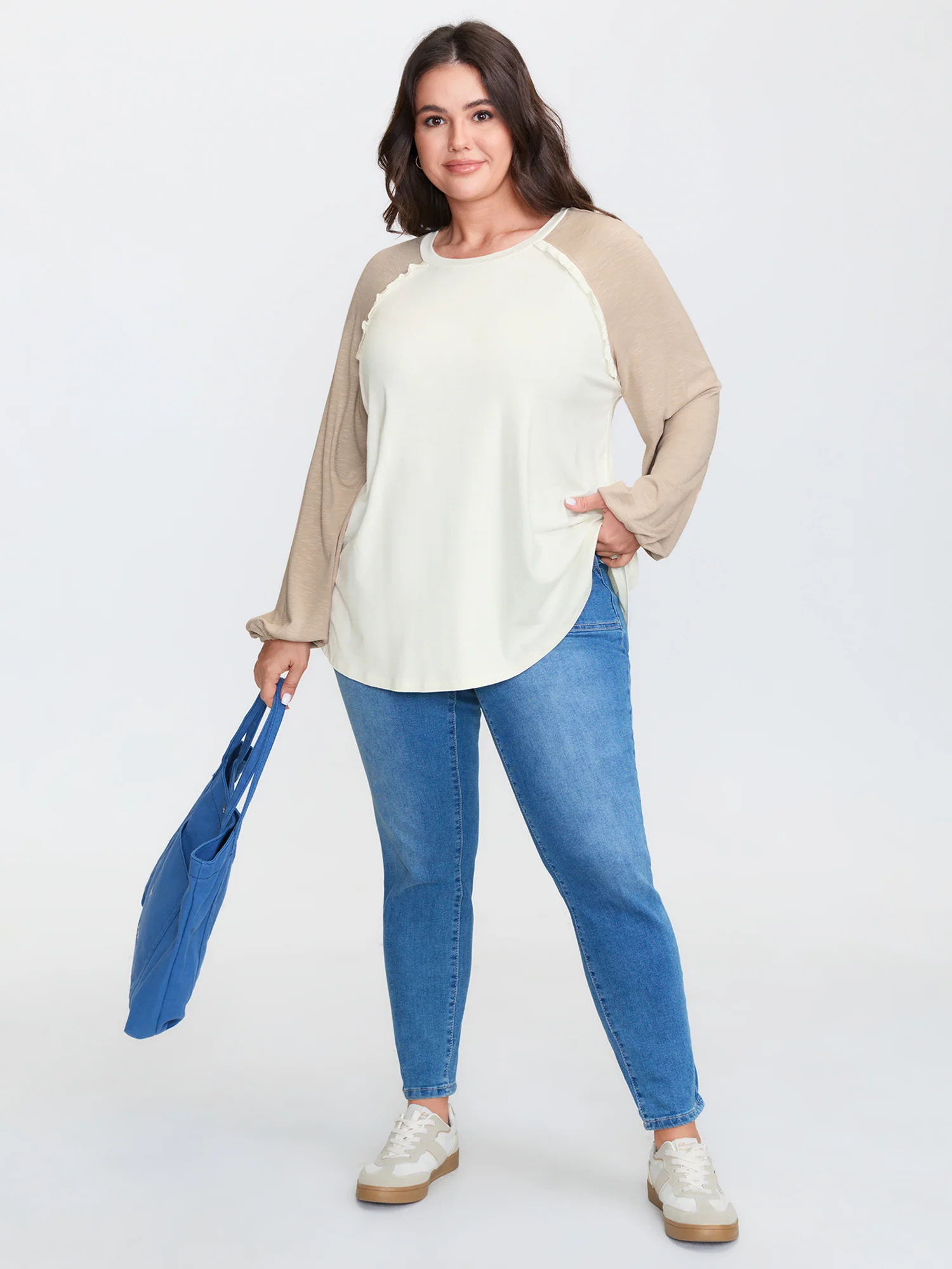 Lace Trim Raglan Sleeve Color Contrast T-Shirt - Image 3