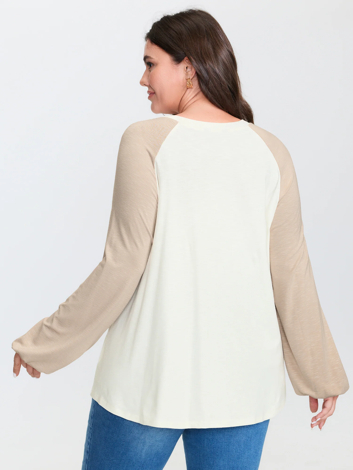 Lace Trim Raglan Sleeve Color Contrast T-Shirt - Image 4