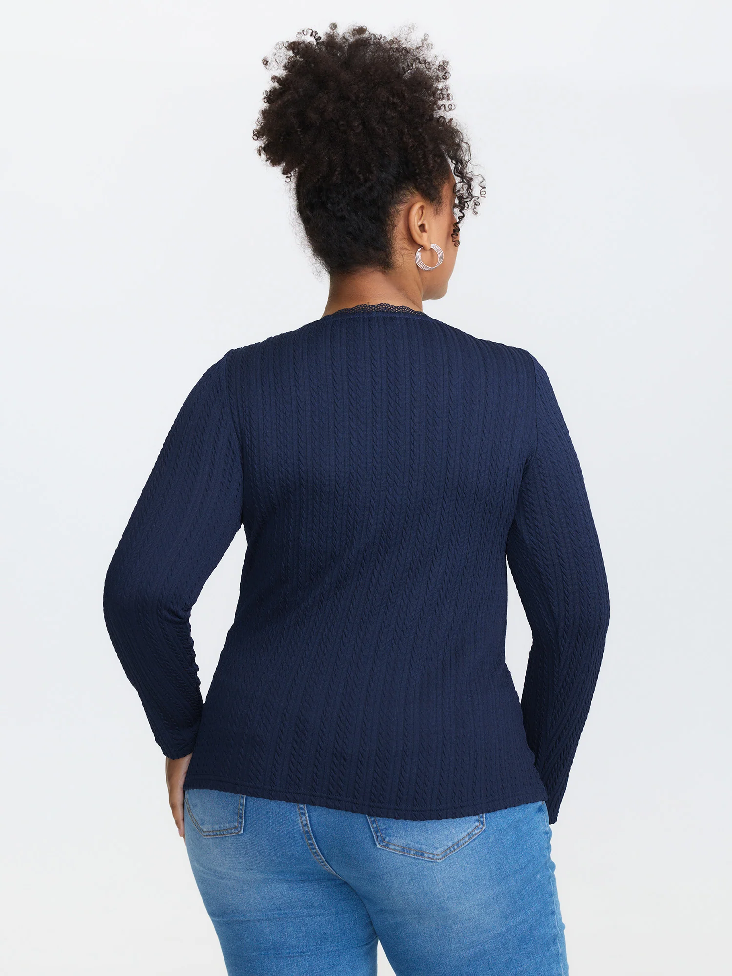 Lace Trim Ribbed V-Neck T-Shirt - Image 4