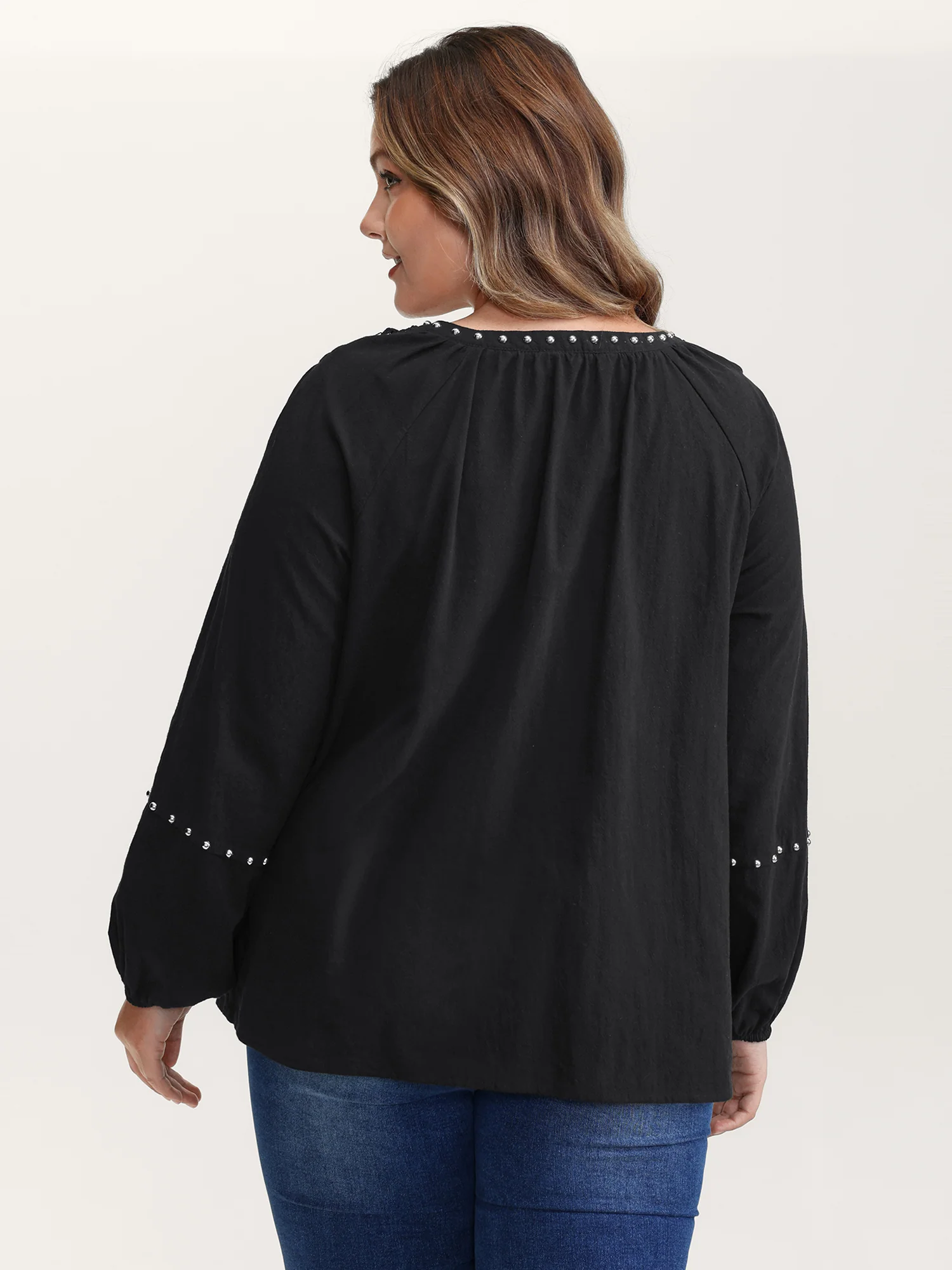 Lace Trim Rivets Cut-Out Blouse - Image 4