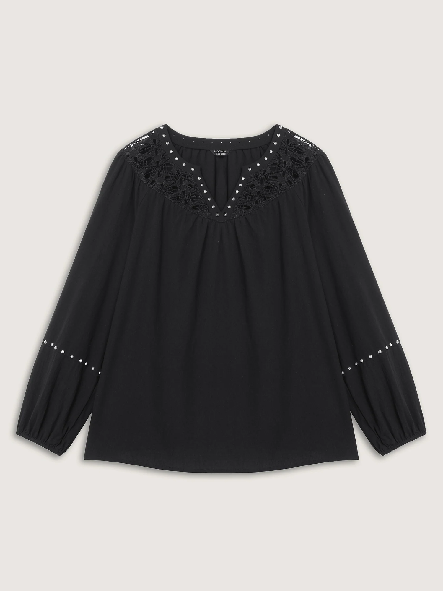 Lace Trim Rivets Cut-Out Blouse - Image 7
