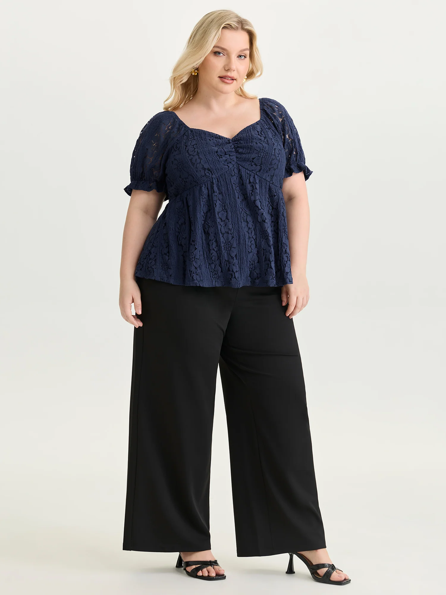 Lace Trim Ruched Bodice Blouse - Image 3