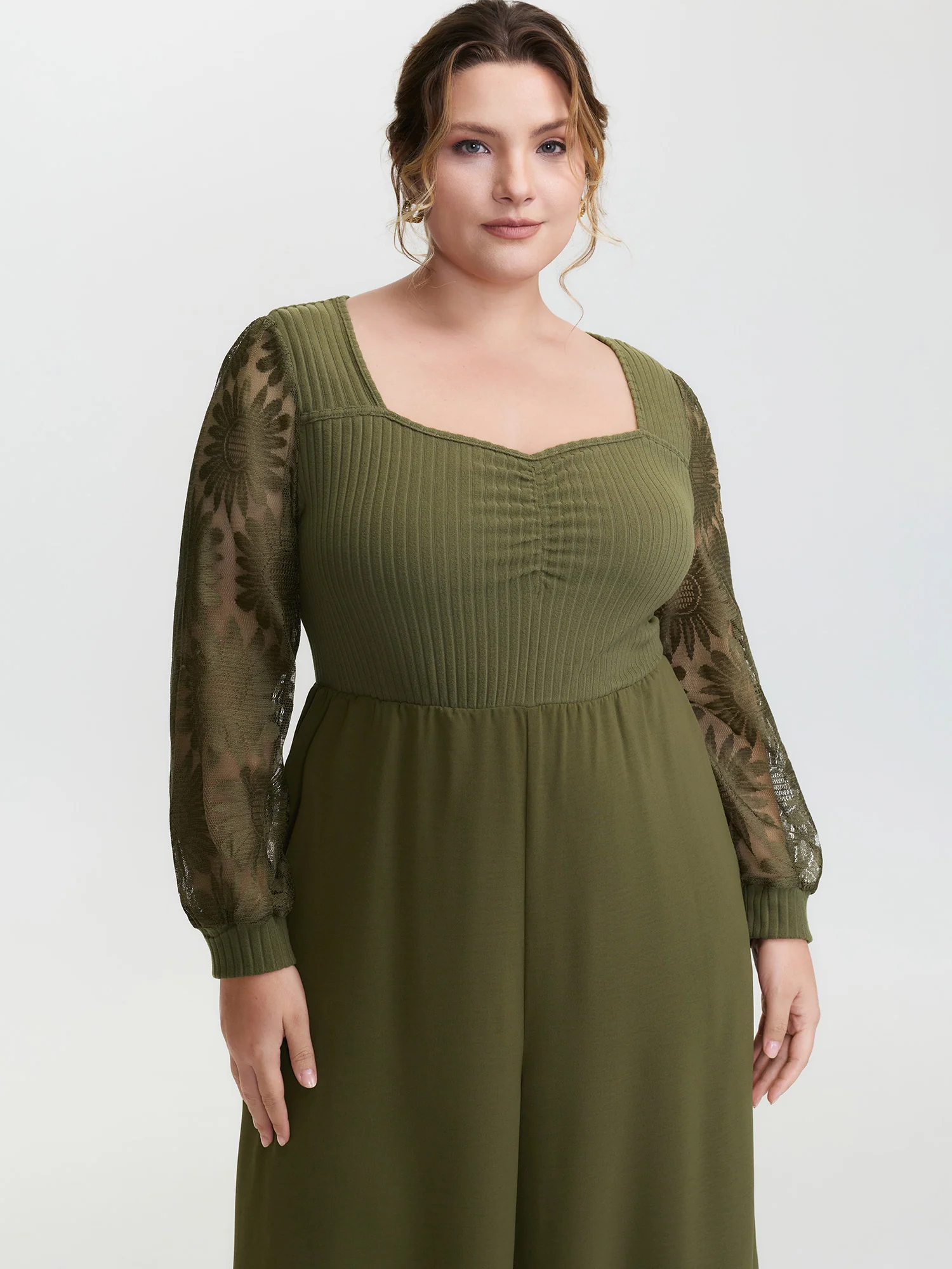 Lace Trim Ruched Velvety Bodice Jumpsuit - Image 2