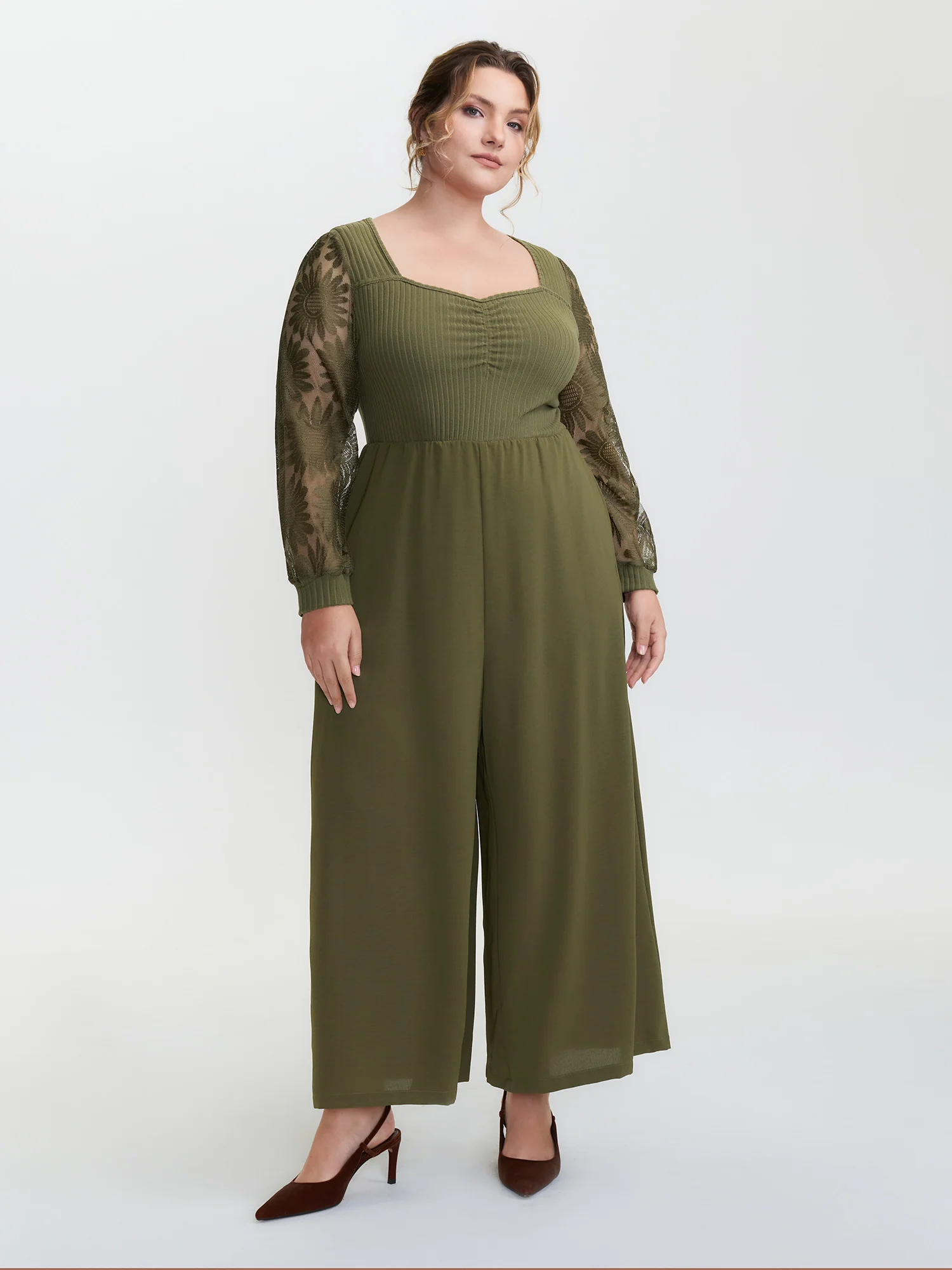 Lace Trim Ruched Velvety Bodice Jumpsuit - Image 3