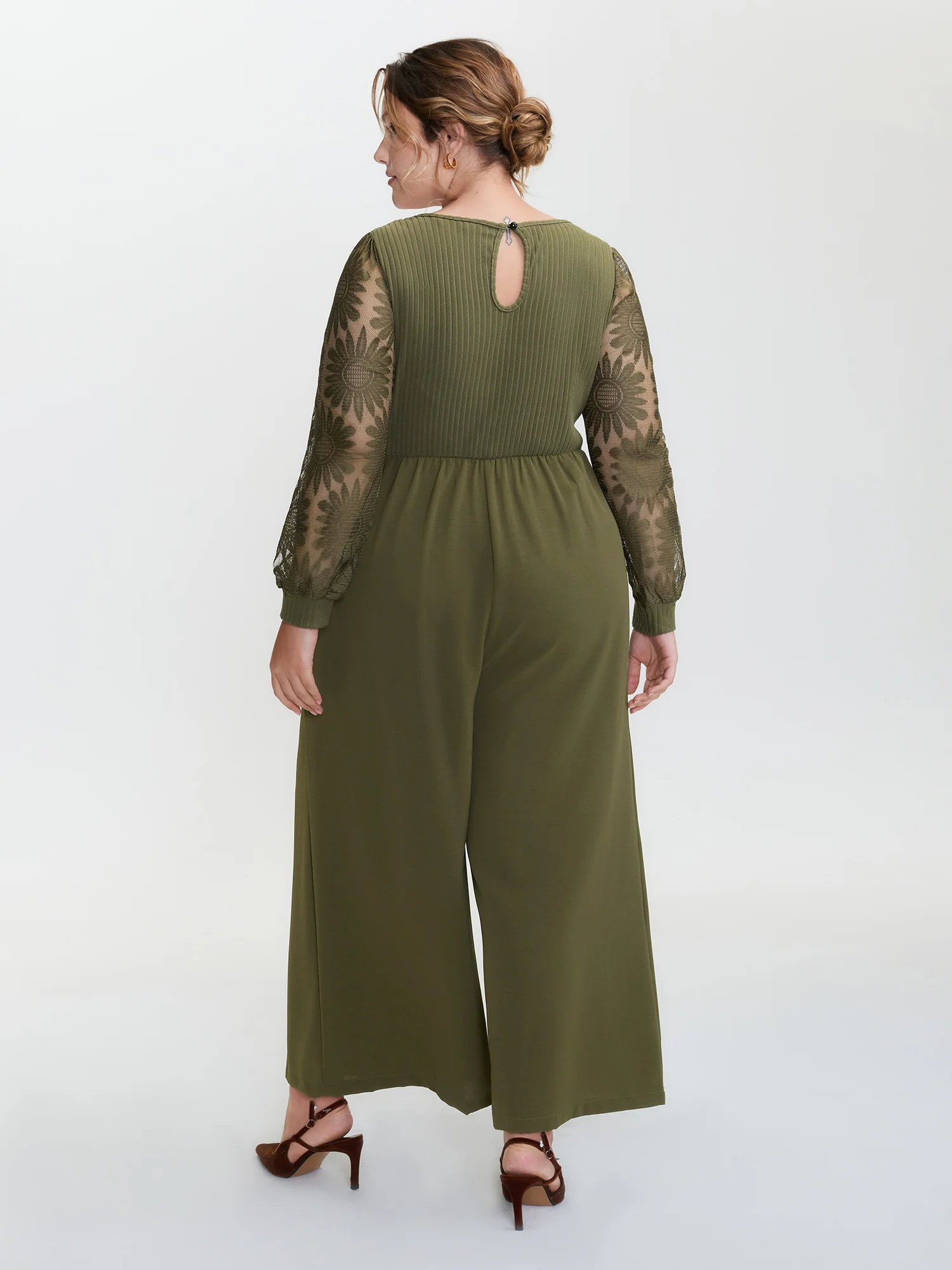 Lace Trim Ruched Velvety Bodice Jumpsuit - Image 5