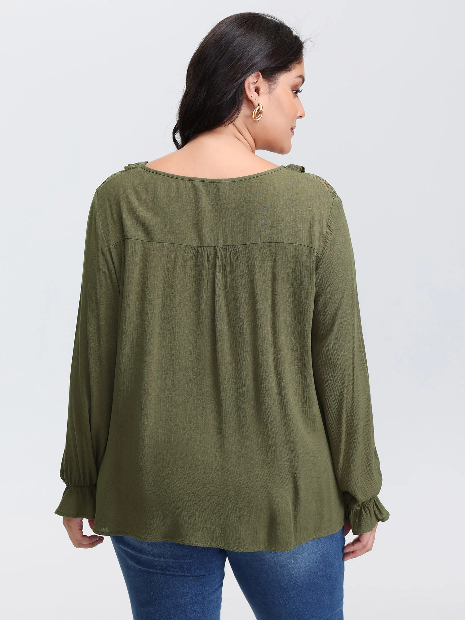 Lace Trim Ruffled Edge Button Blouse - Image 4