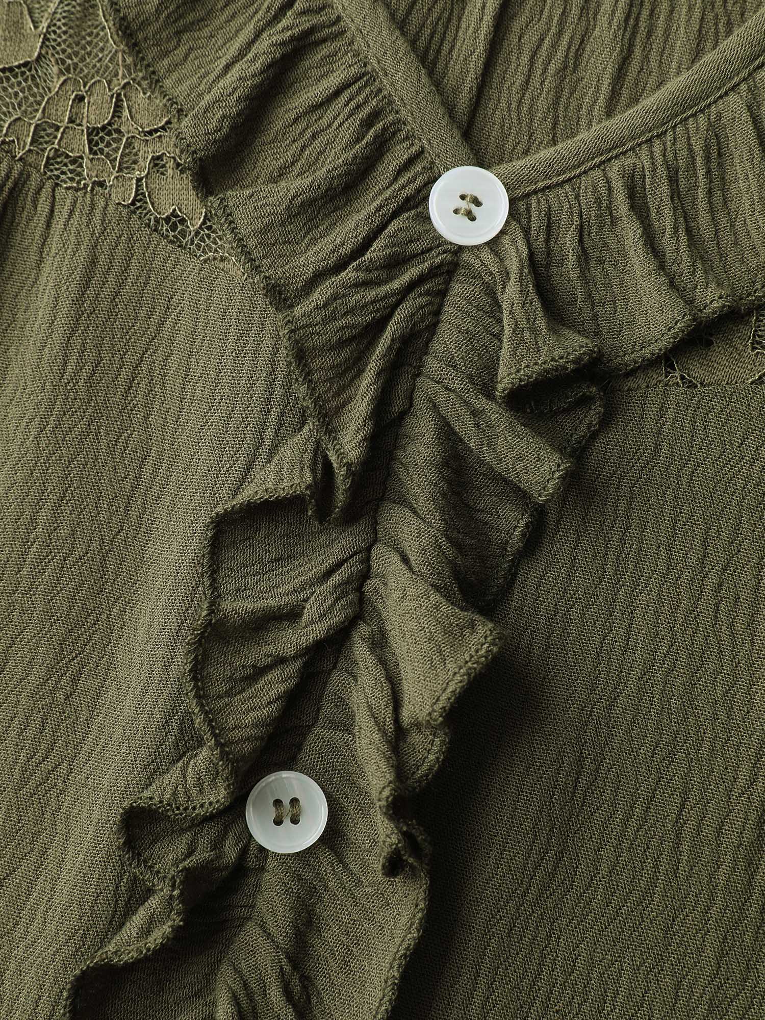Lace Trim Ruffled Edge Button Blouse - Image 5