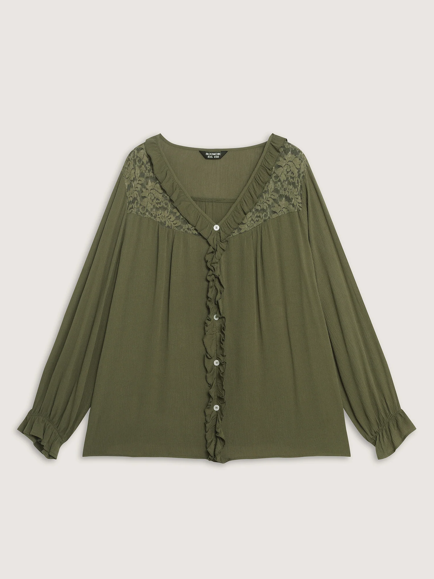 Lace Trim Ruffled Edge Button Blouse - Image 7