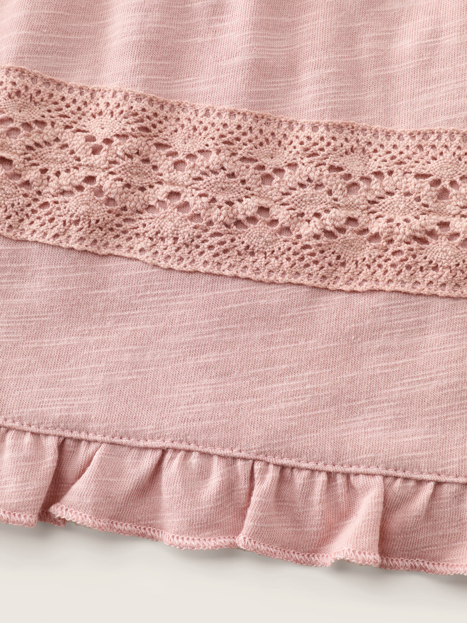 Lace Trim Ruffled Hem Plain Knit Top - Image 6