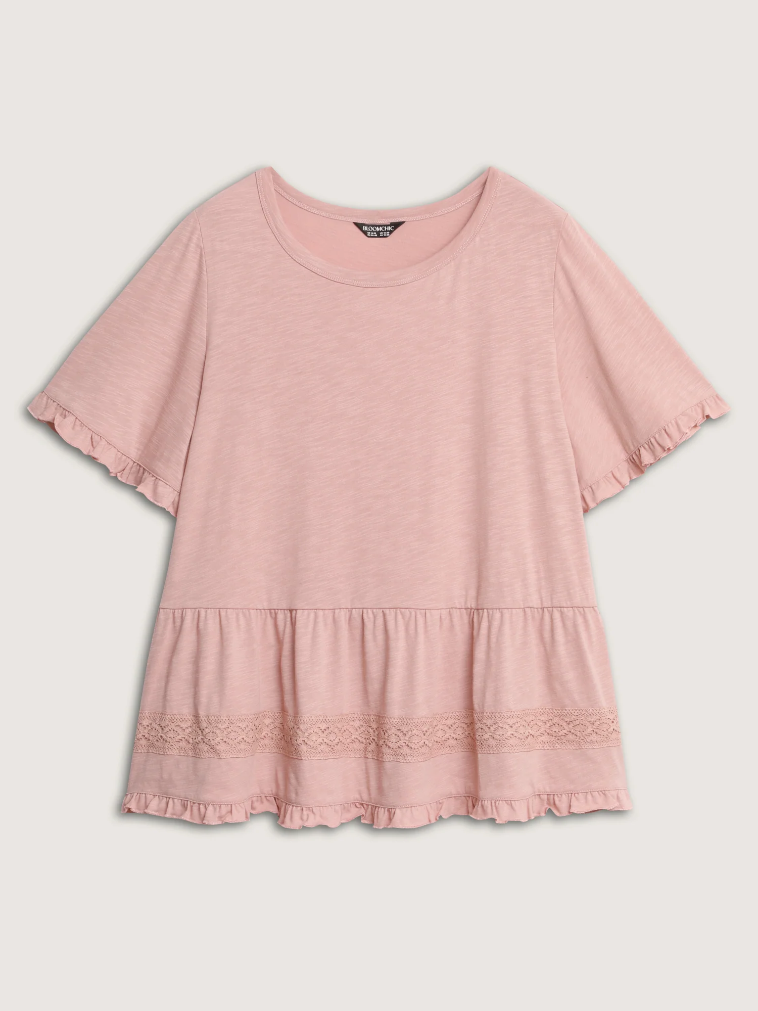 Lace Trim Ruffled Hem Plain Knit Top - Image 7