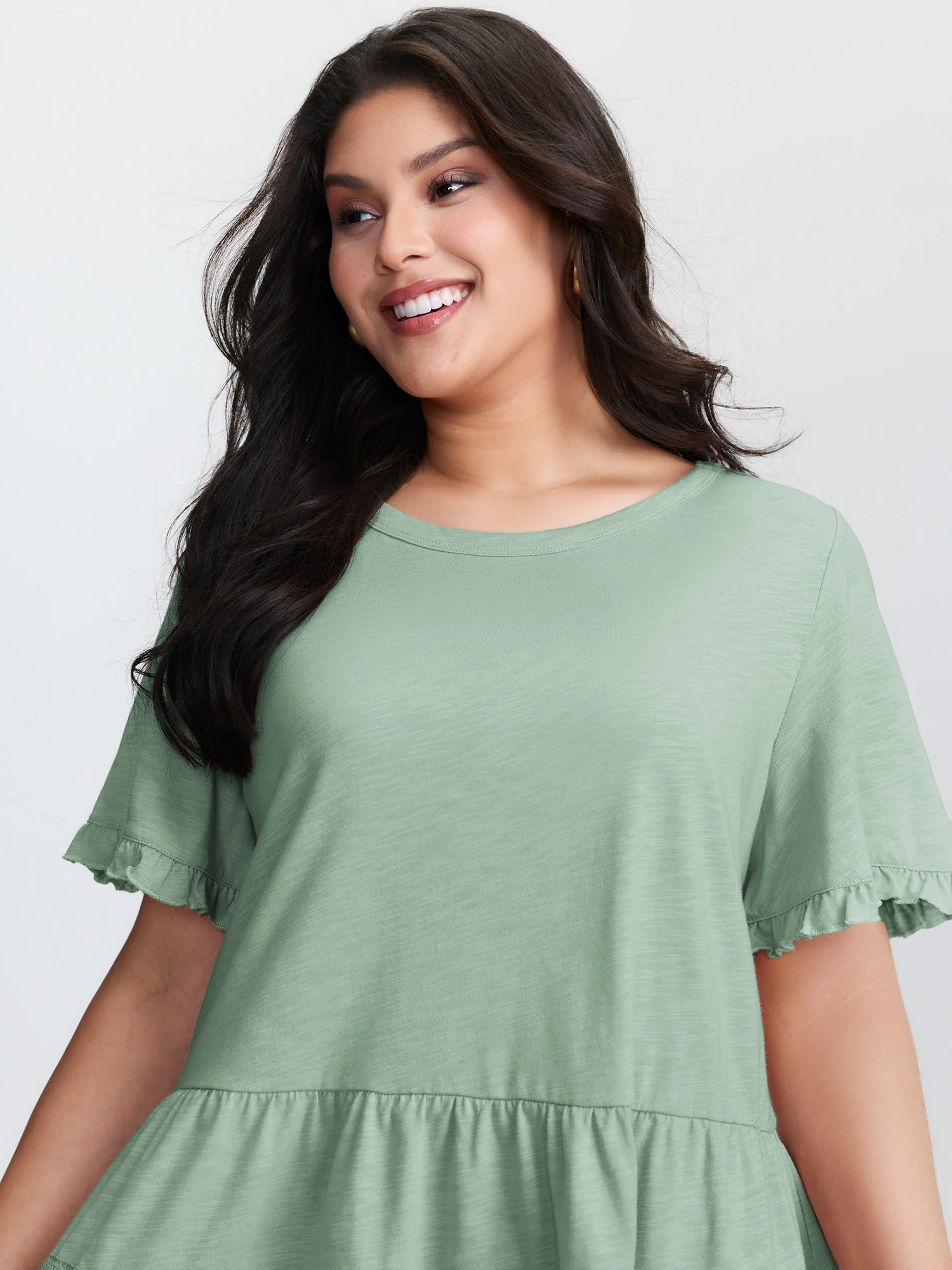 Lace Trim Ruffled Hem Plain Knit Top - Image 9