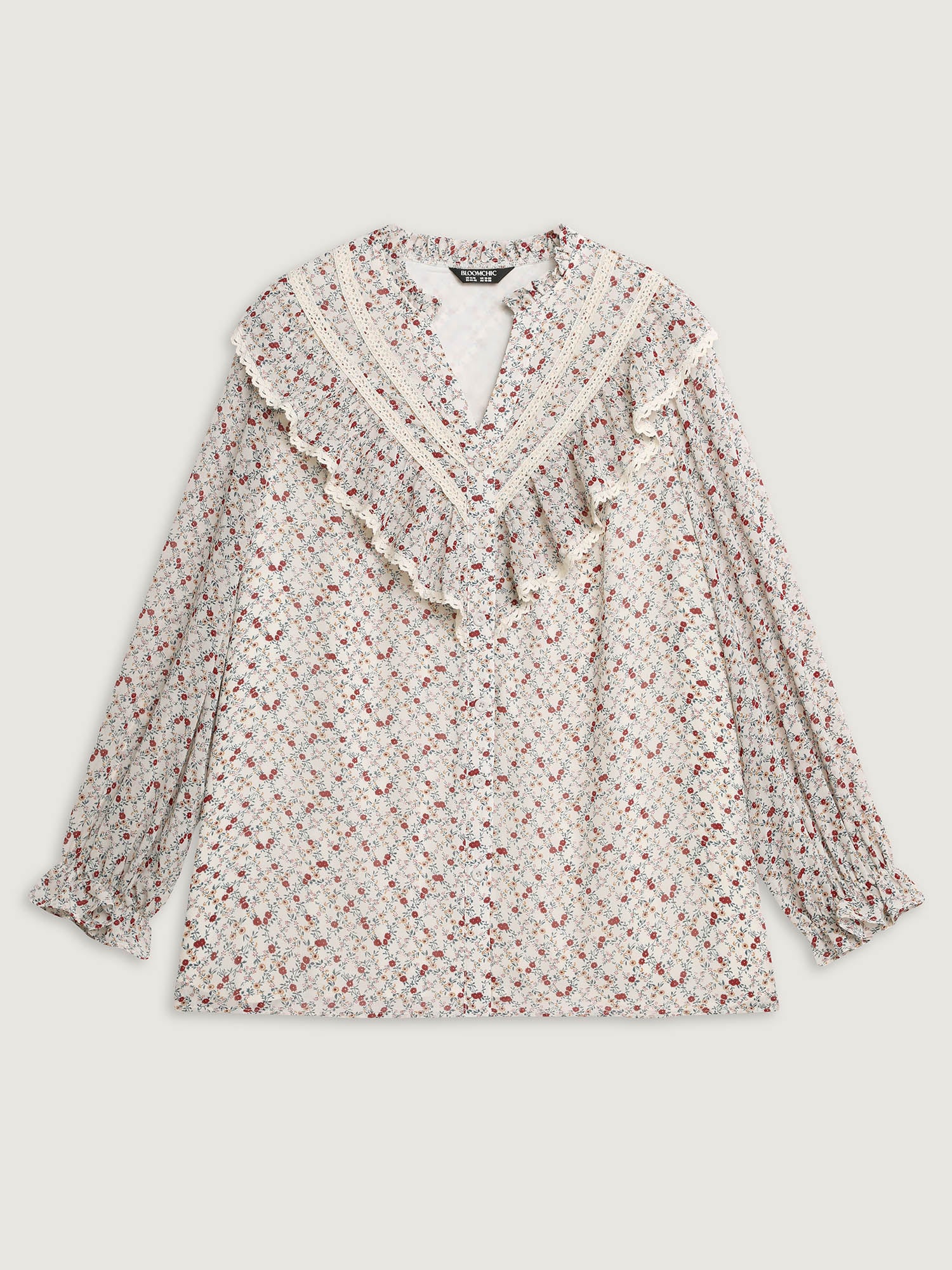 Lace Trim Ruffled Lettuce Edge Blouse - Image 7