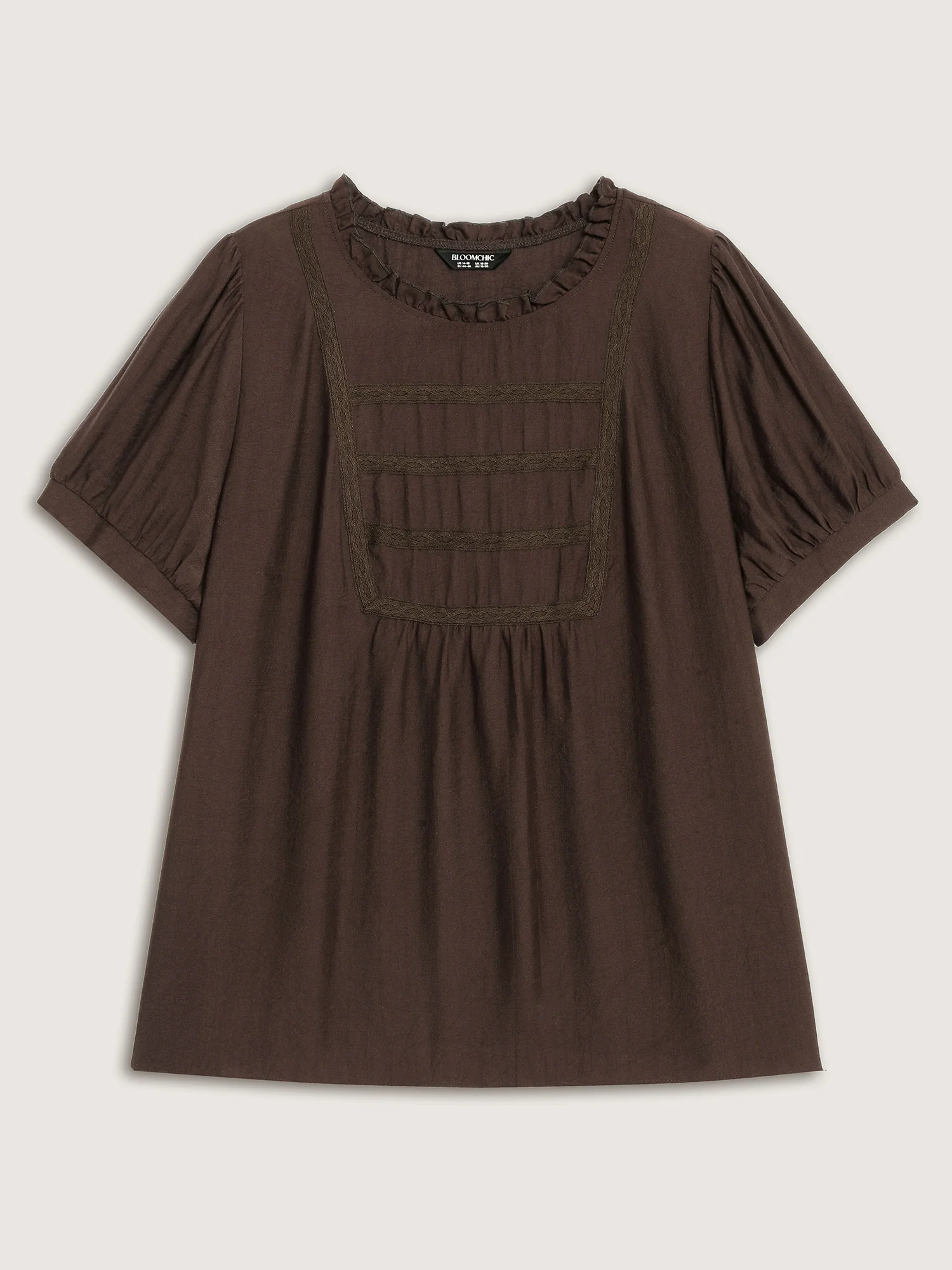Lace Trim Ruffled Neck Solid Blouse - Image 7