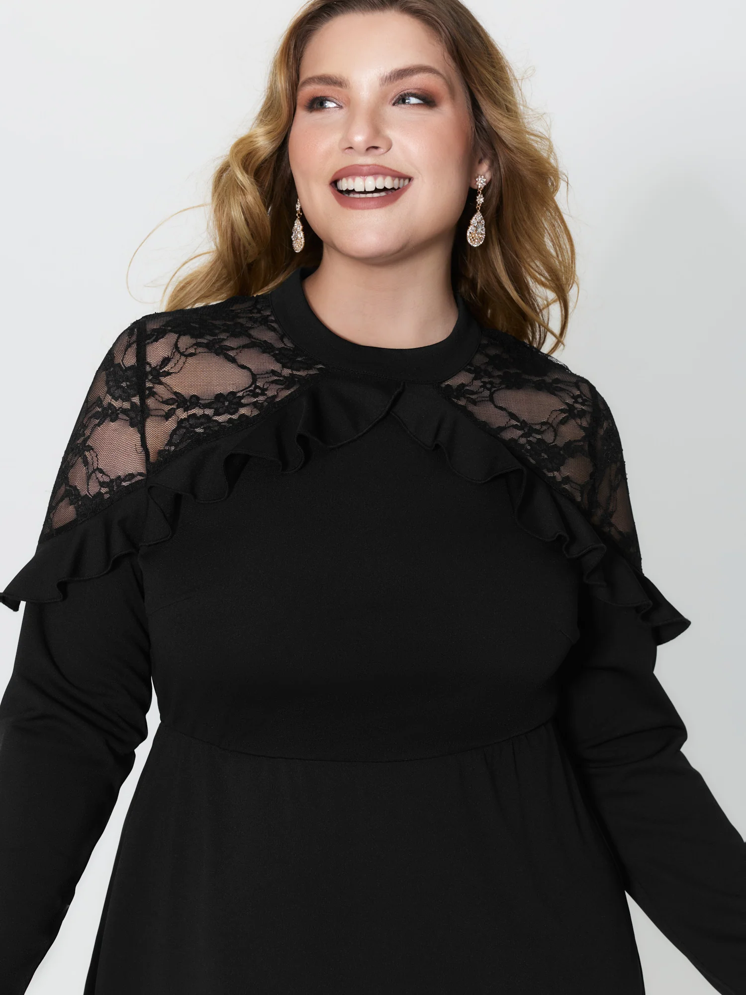 Lace Trim Ruffled Sheer Stretchy Party Dress - Image 2
