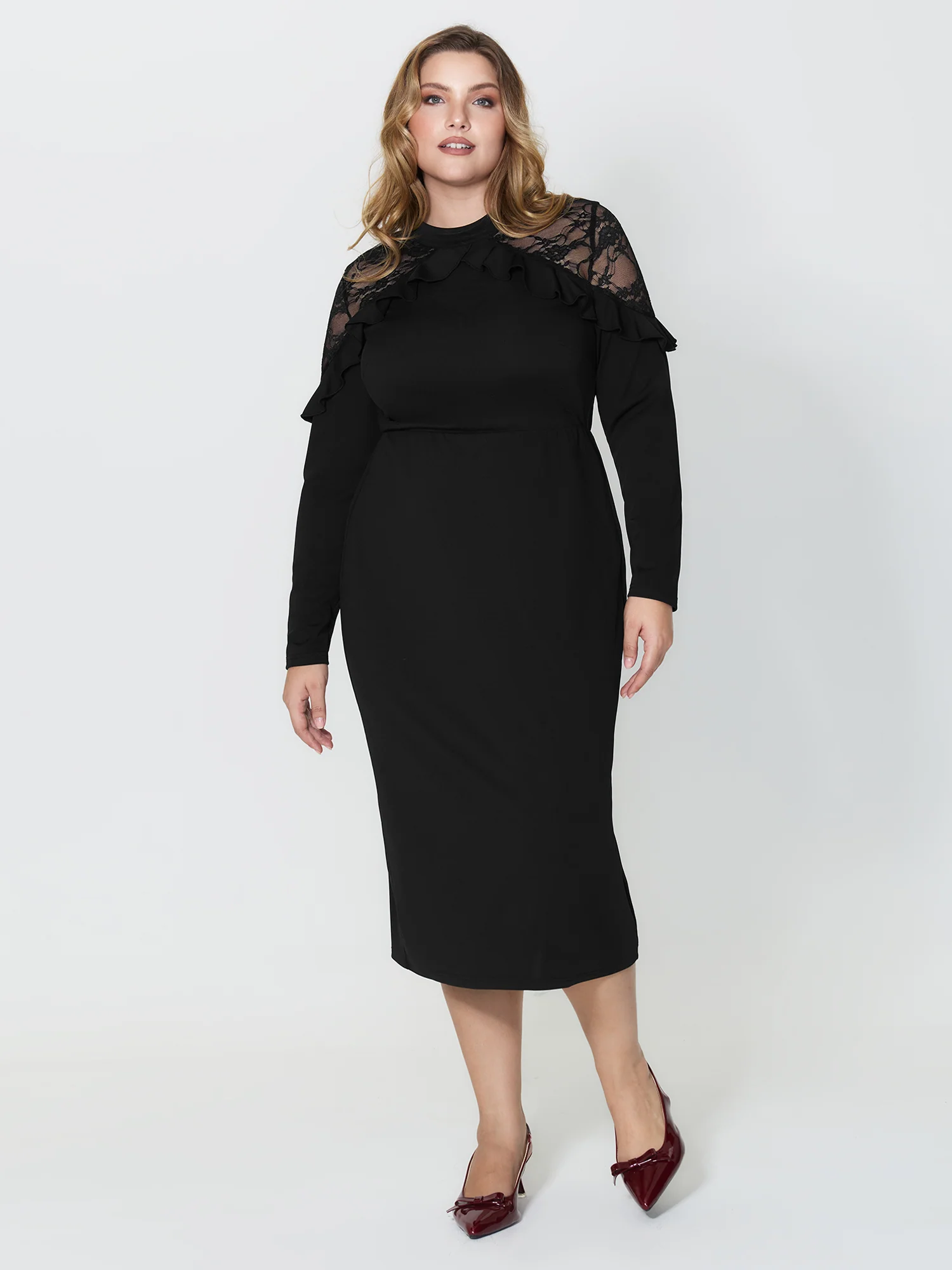 Lace Trim Ruffled Sheer Stretchy Party Dress - Image 3