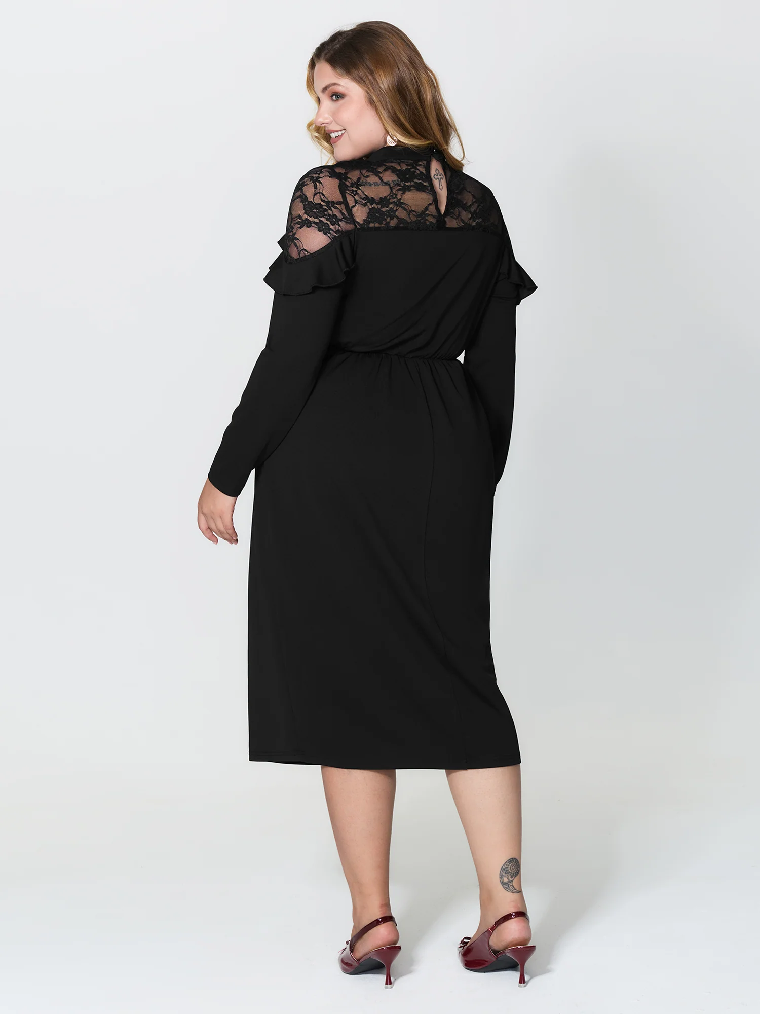 Lace Trim Ruffled Sheer Stretchy Party Dress - Image 5