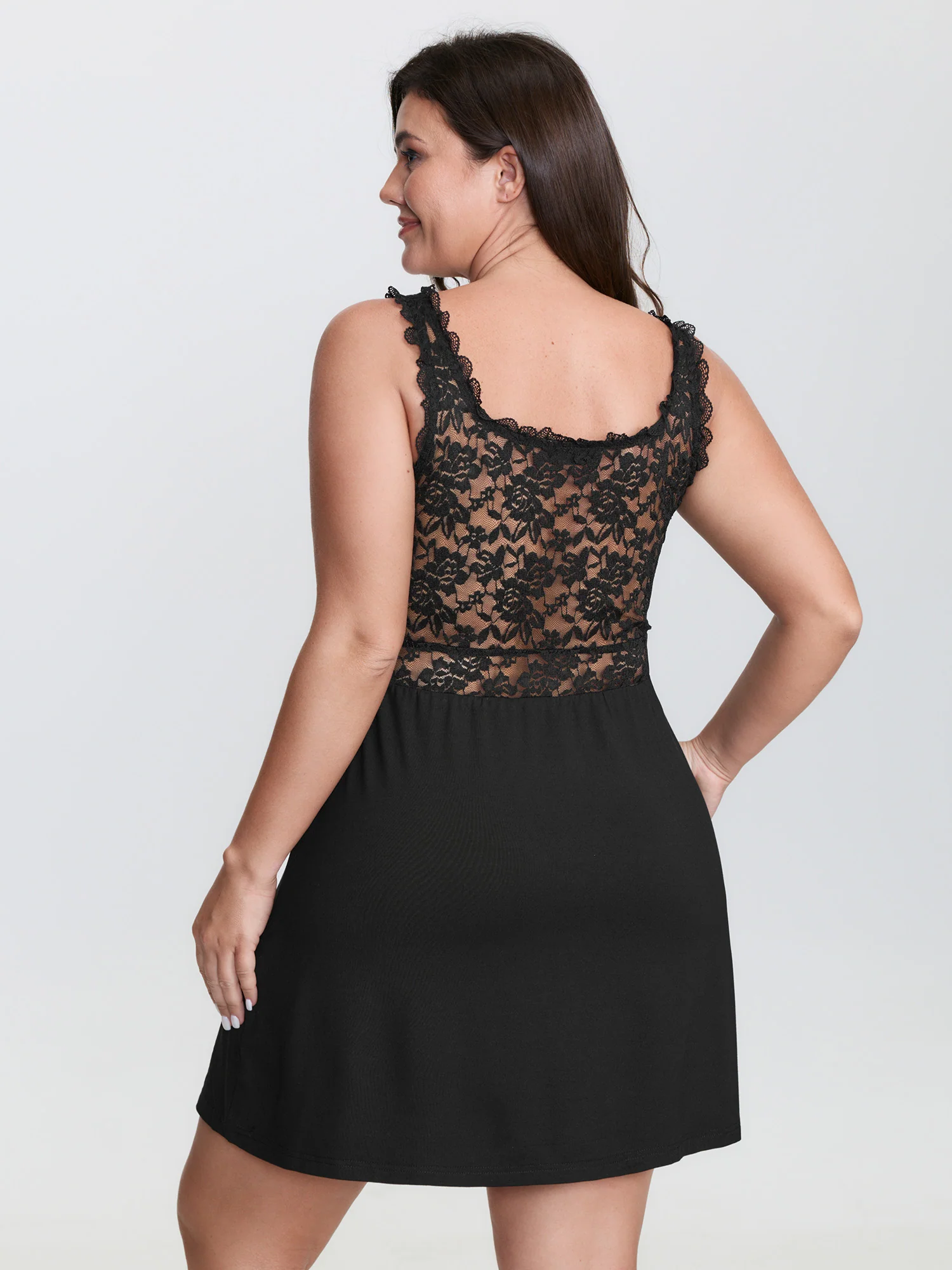 Lace Trim Semi-Sheer Waist Nightgown - Image 2