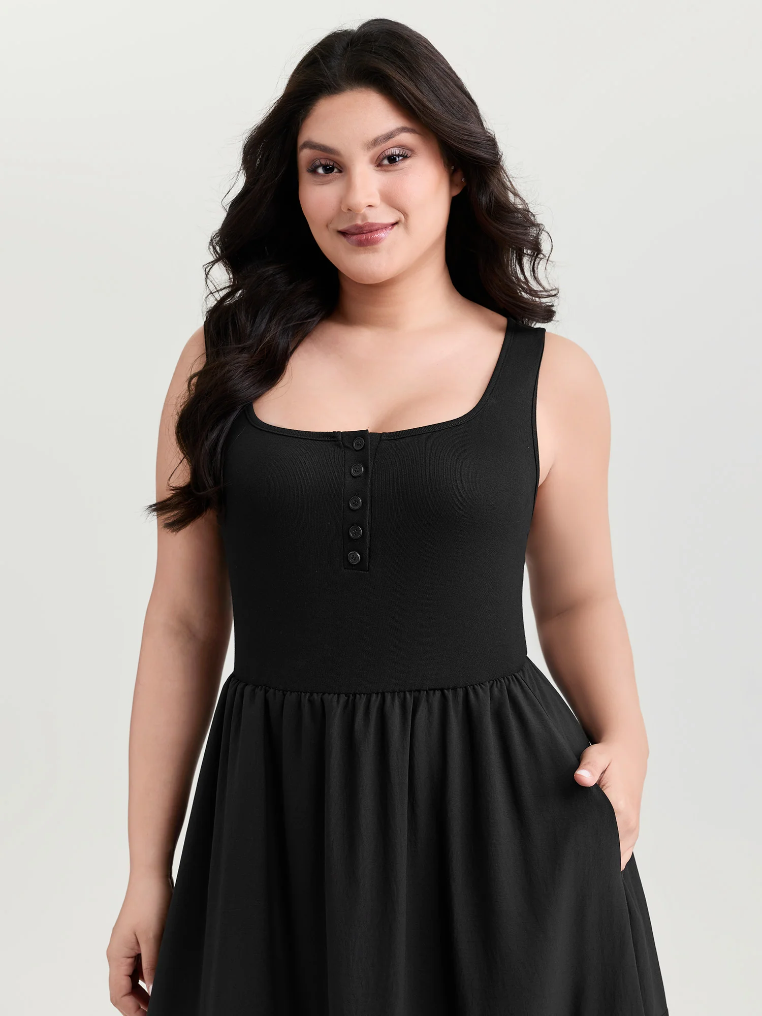 Lace Trim Sheer Button Placket Midi Dress - Image 2