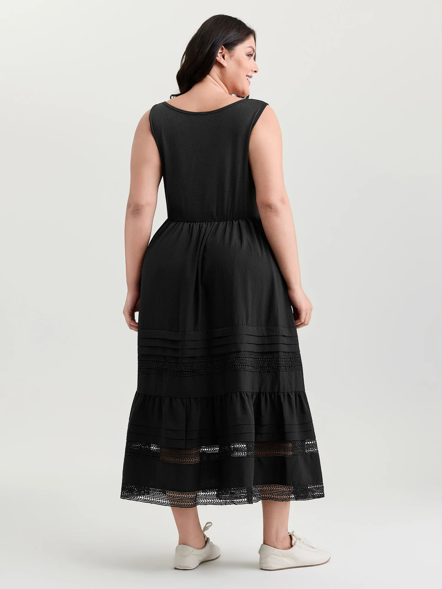 Lace Trim Sheer Button Placket Midi Dress - Image 4