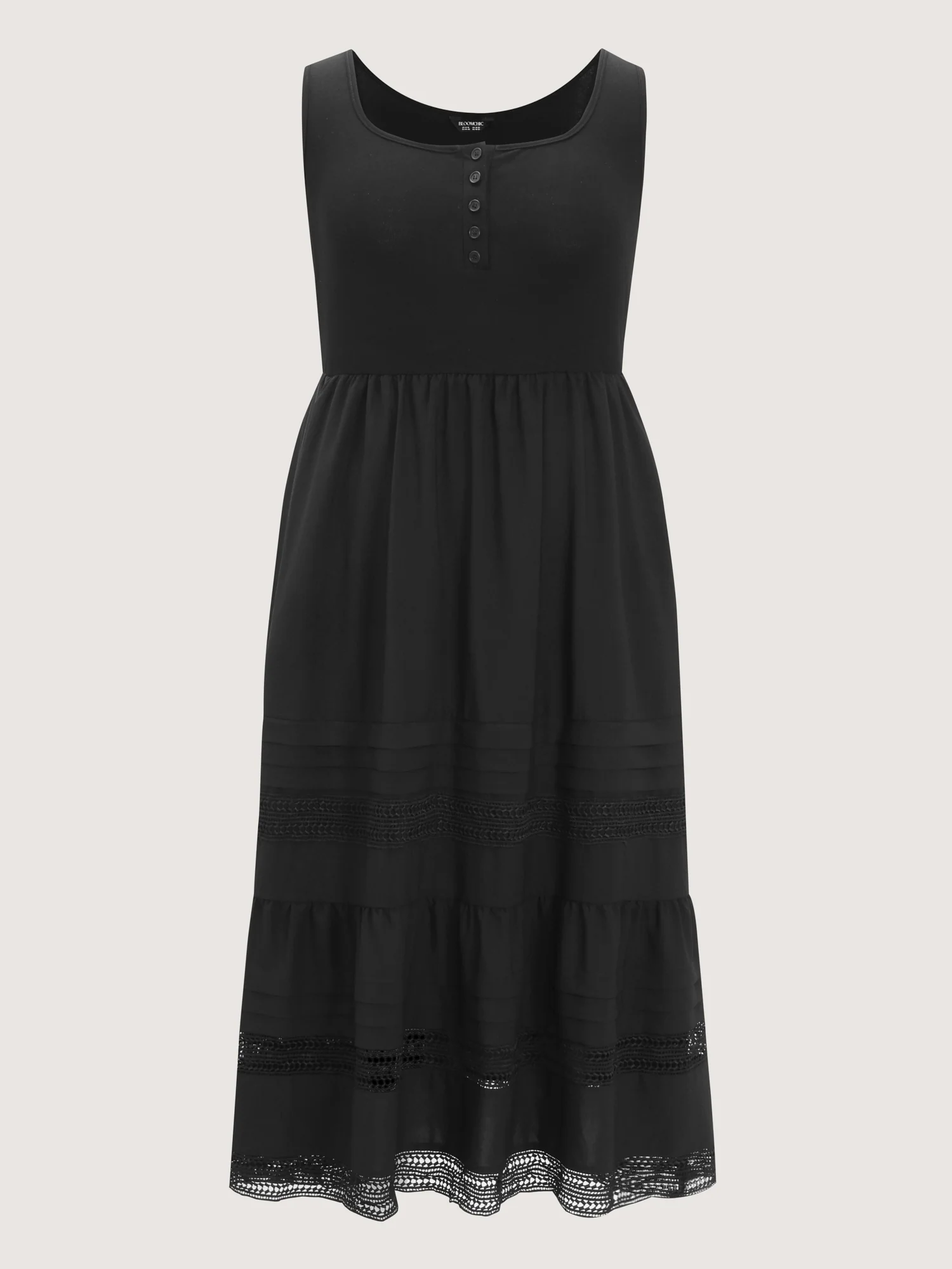 Lace Trim Sheer Button Placket Midi Dress - Image 5
