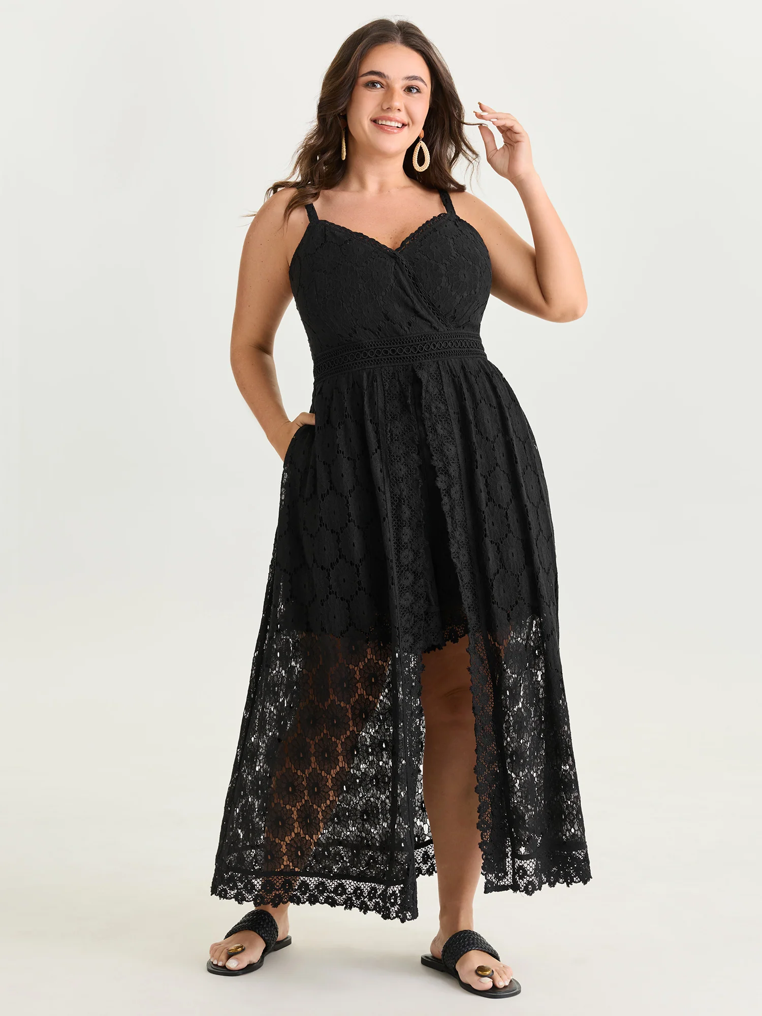 Lace Trim Sheer Cami Romper - Image 3