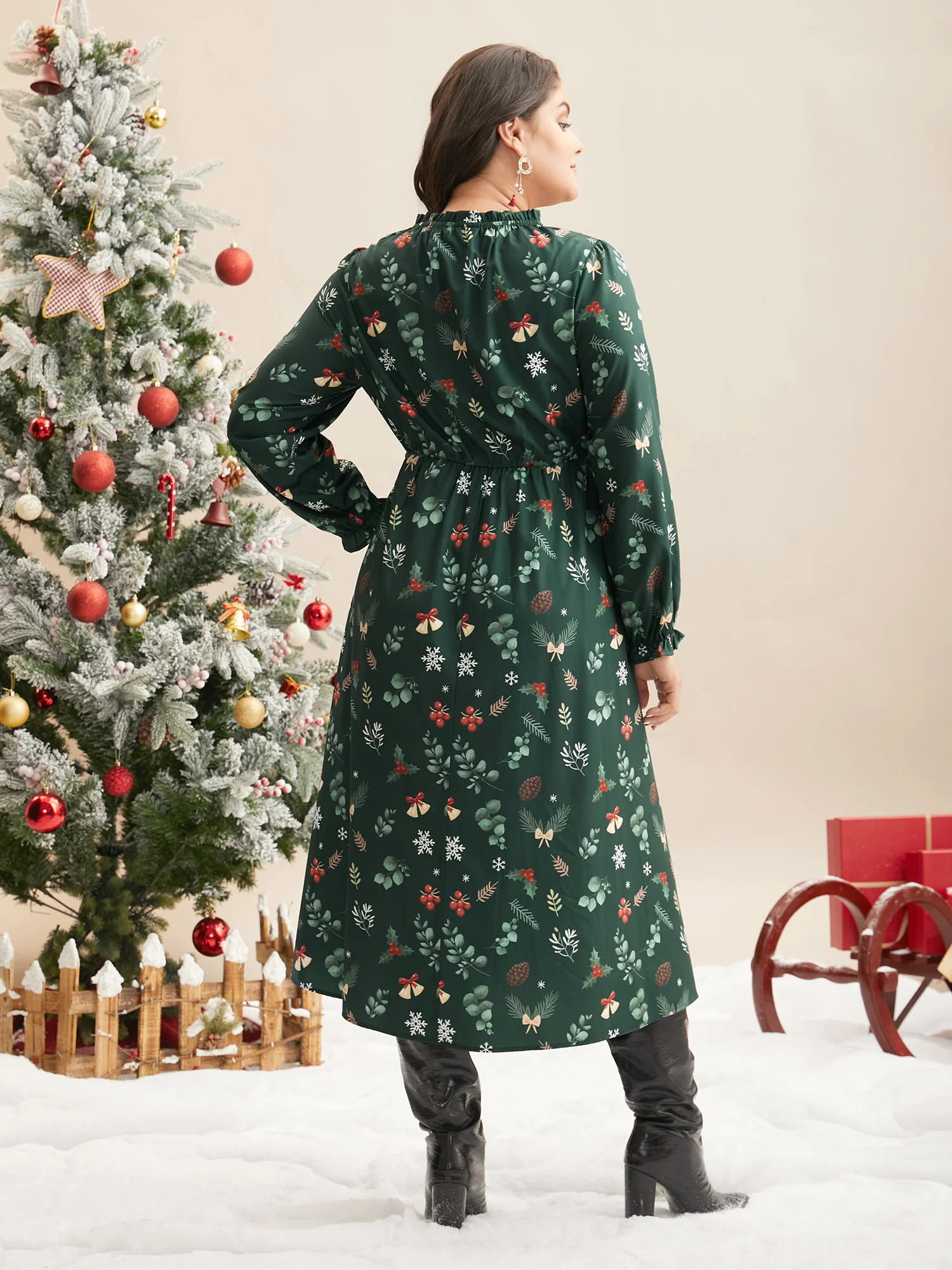 Lace Trim Sheer Neckline Midi Dress - Image 4