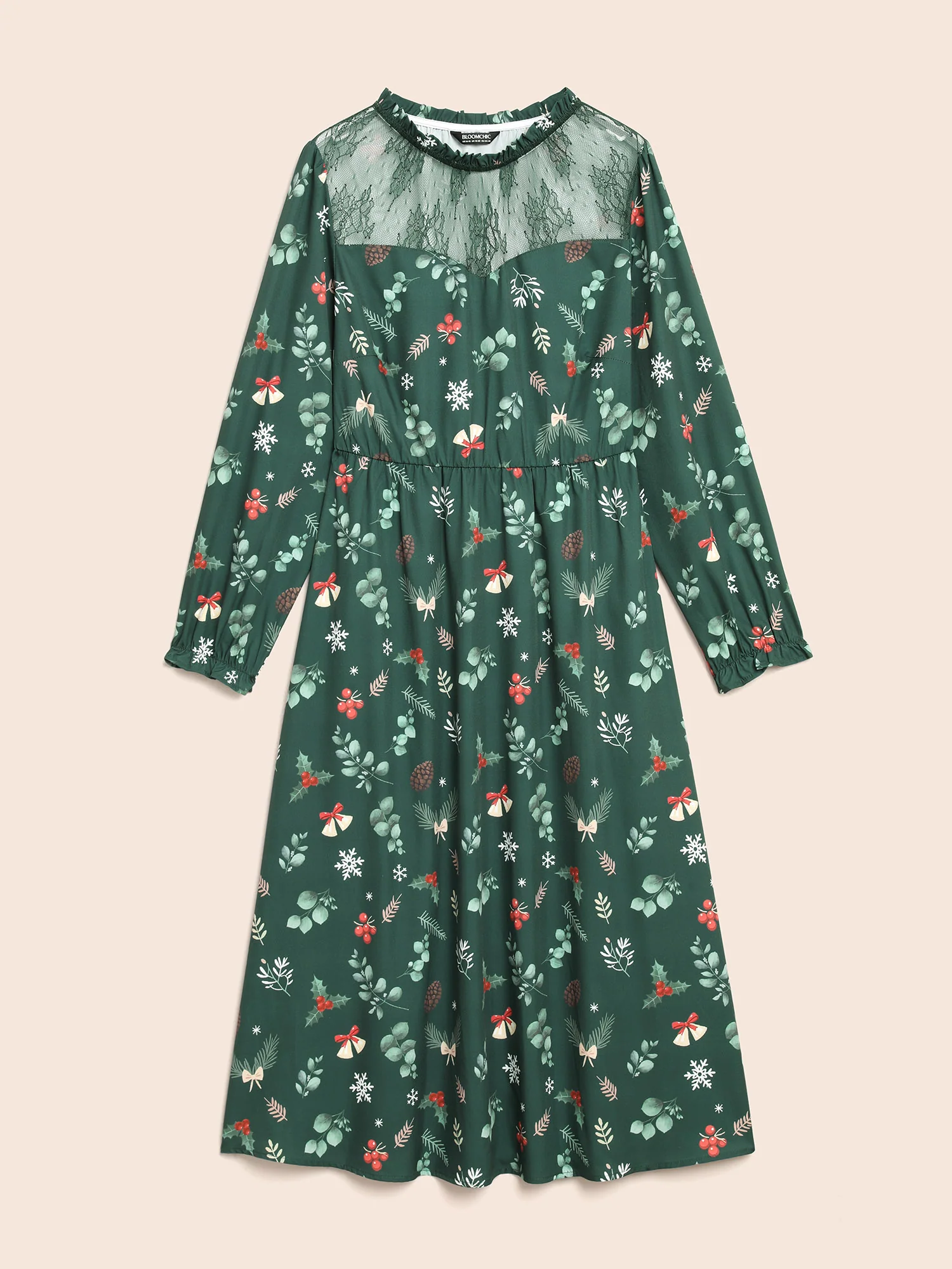 Lace Trim Sheer Neckline Midi Dress - Image 7