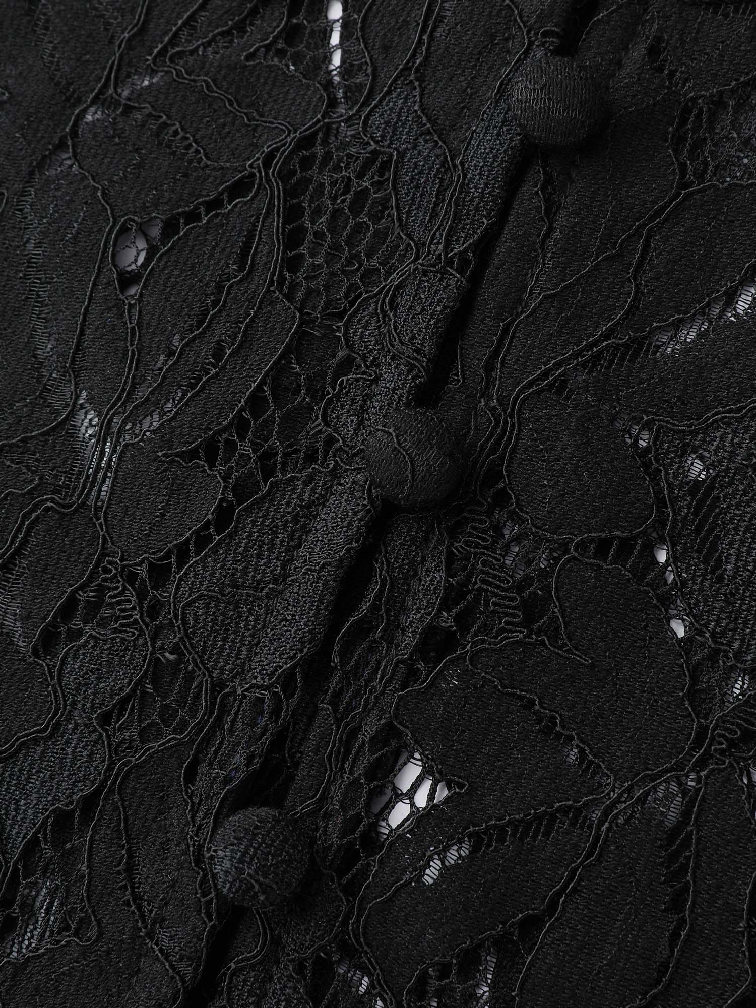 Lace Trim Sheer Ruffled Collar Button Shirt - Image 5