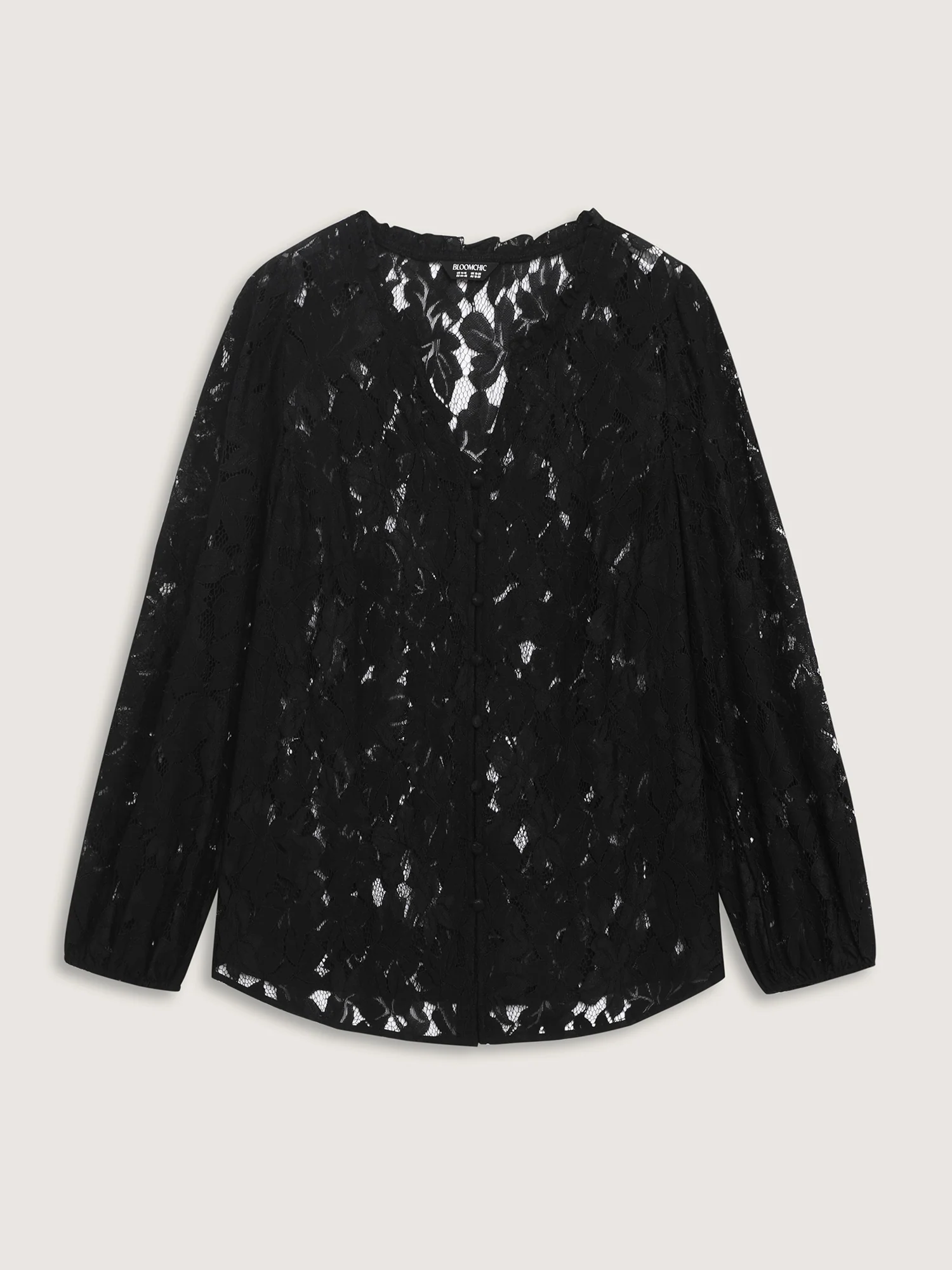 Lace Trim Sheer Ruffled Collar Button Shirt - Image 7