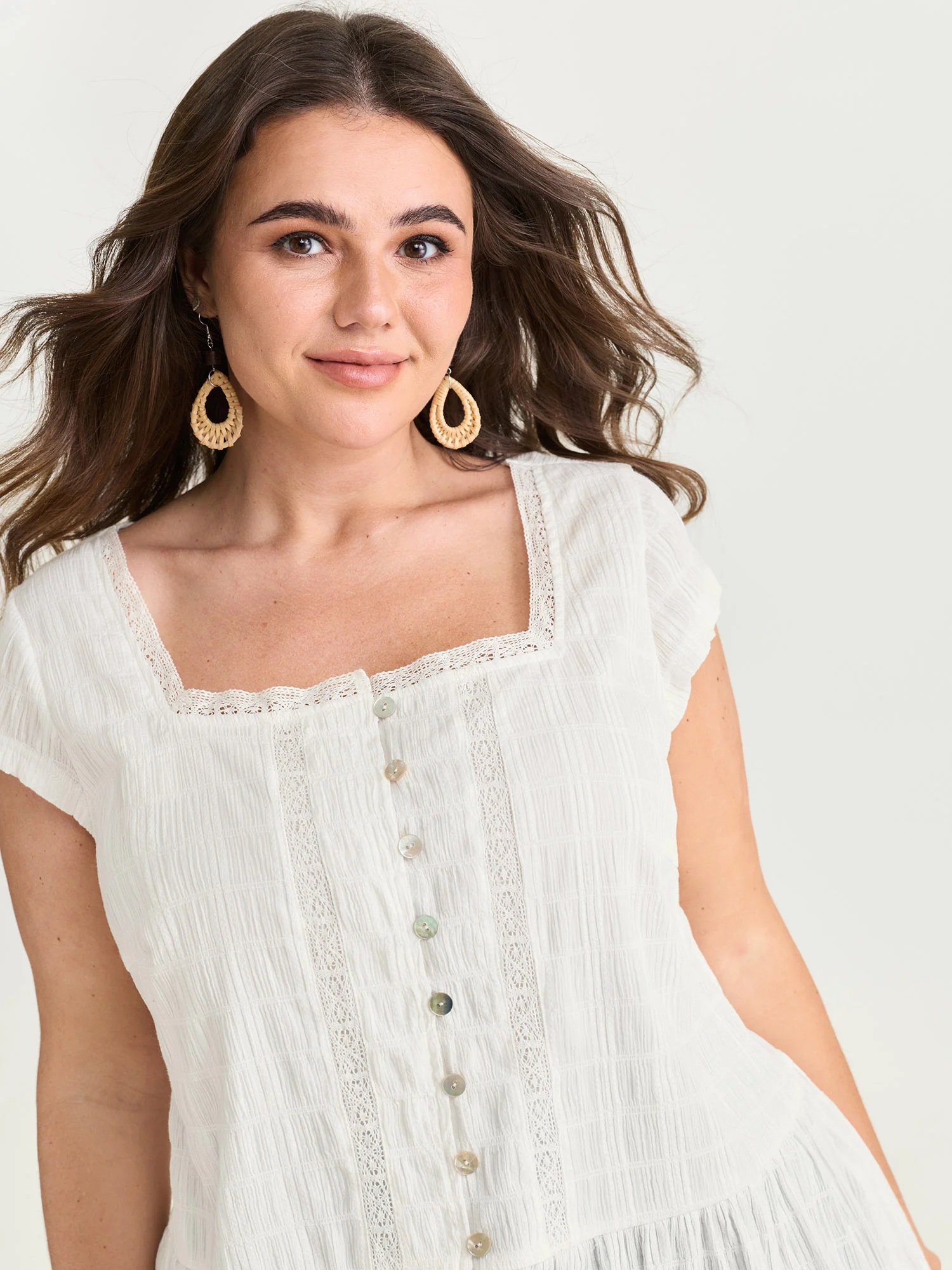 Lace Trim Sheer Ruffled Hem Blouse - Image 2
